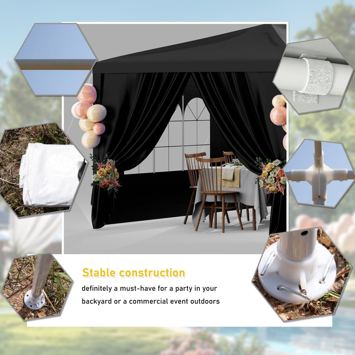 susici 10x30 Outdoor Gazebo Canopy Party Tent with 8 Removable Sidewalls & Transparent Windows,Outside Gazebo Event Tent for Weddings, Birthdays, Garden Parties, and Backyard Patio BBQ Events,Black susici