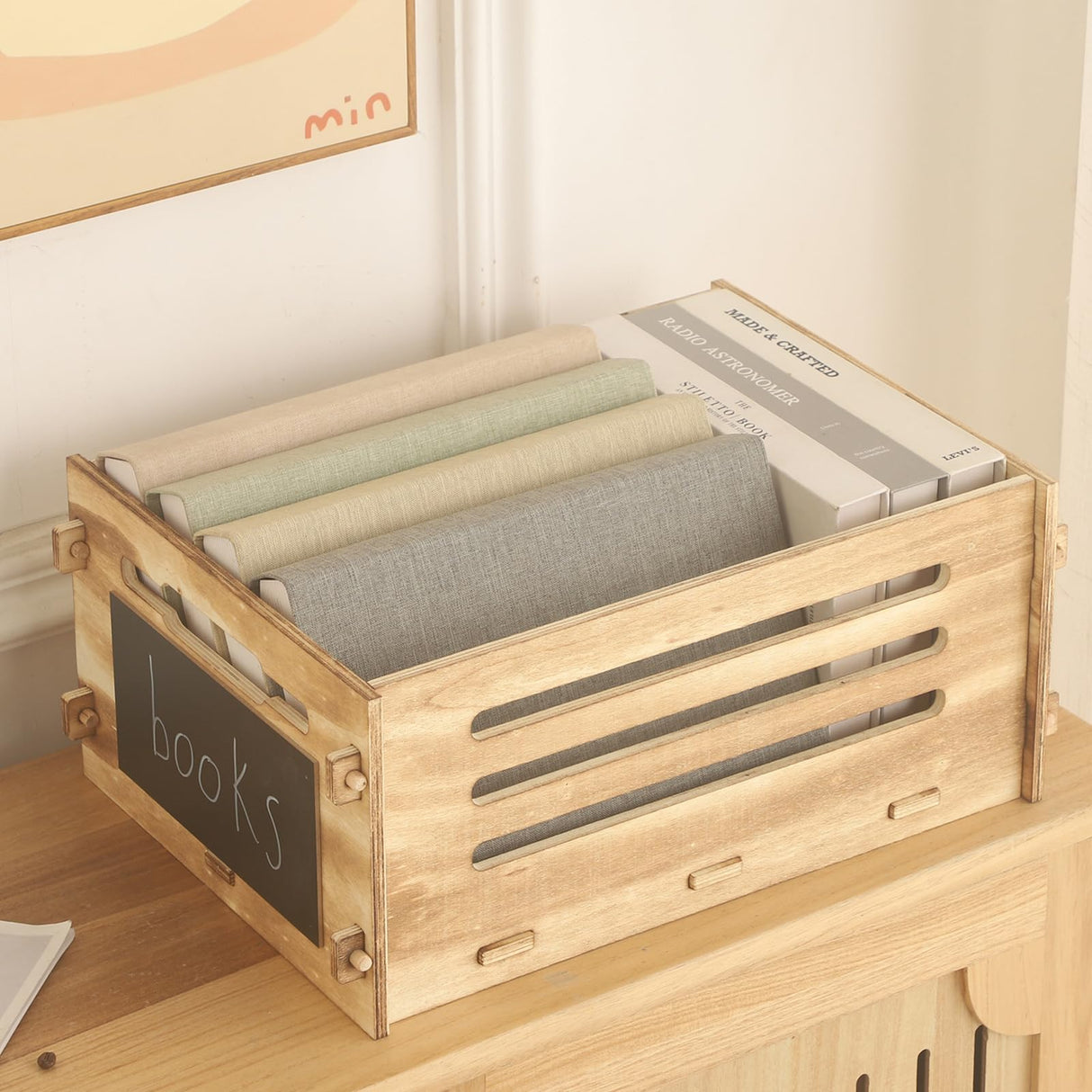 VZODESR Wooden Record Crate Rustic Box for Home Office Storage Cube Record Organizer,Farmhouse Detachable Kitchen Fruits Vegetable Food Craets VZODESR