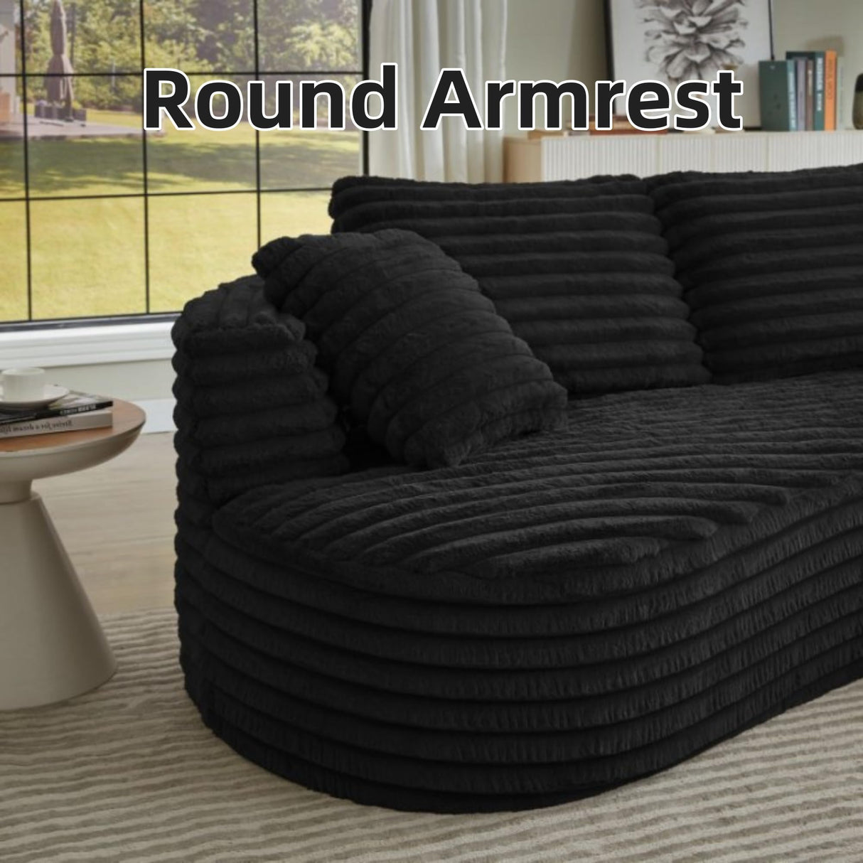 Trygoal Modern Curved L-Shape Sectional Sofa, Luxury Oversized Upholstered Sofa with Deep Seat, Comfy Sleeper Couch with Left Chaise Lounge, Boneless Cloud Curved Couch for Living Room, Black Trygoal