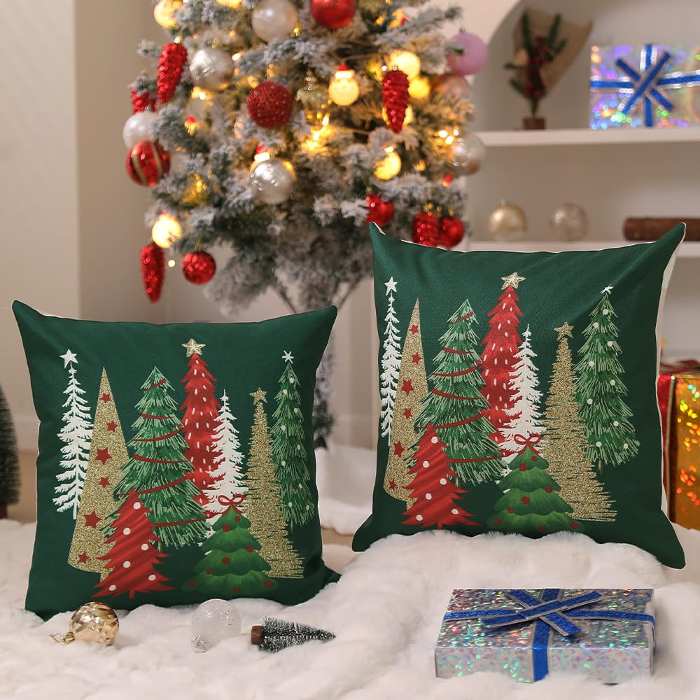 DFXSZ Christmas Pillow Covers 18x18 Inch Set of 2 Christmas Tree Decorative Green Throw Pillows Winter Christmas Decor for Home Couch TH-50B18 DFXSZ