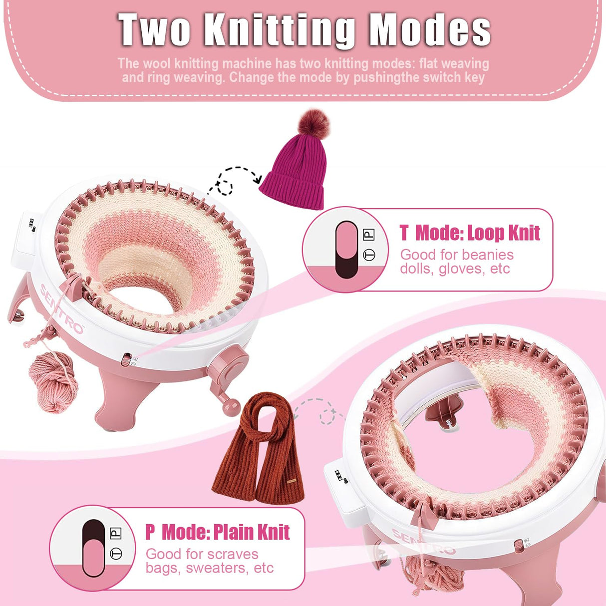 SENTRO Knitting Machine, 48 Needles Knitting Crochet Machine, Smart Knitting Loom Machine with Row Counter for Adults Beginners, Circular Double Knit Loom Crochet Knitting Machine Kit for Hat Socks SNOUUOSN