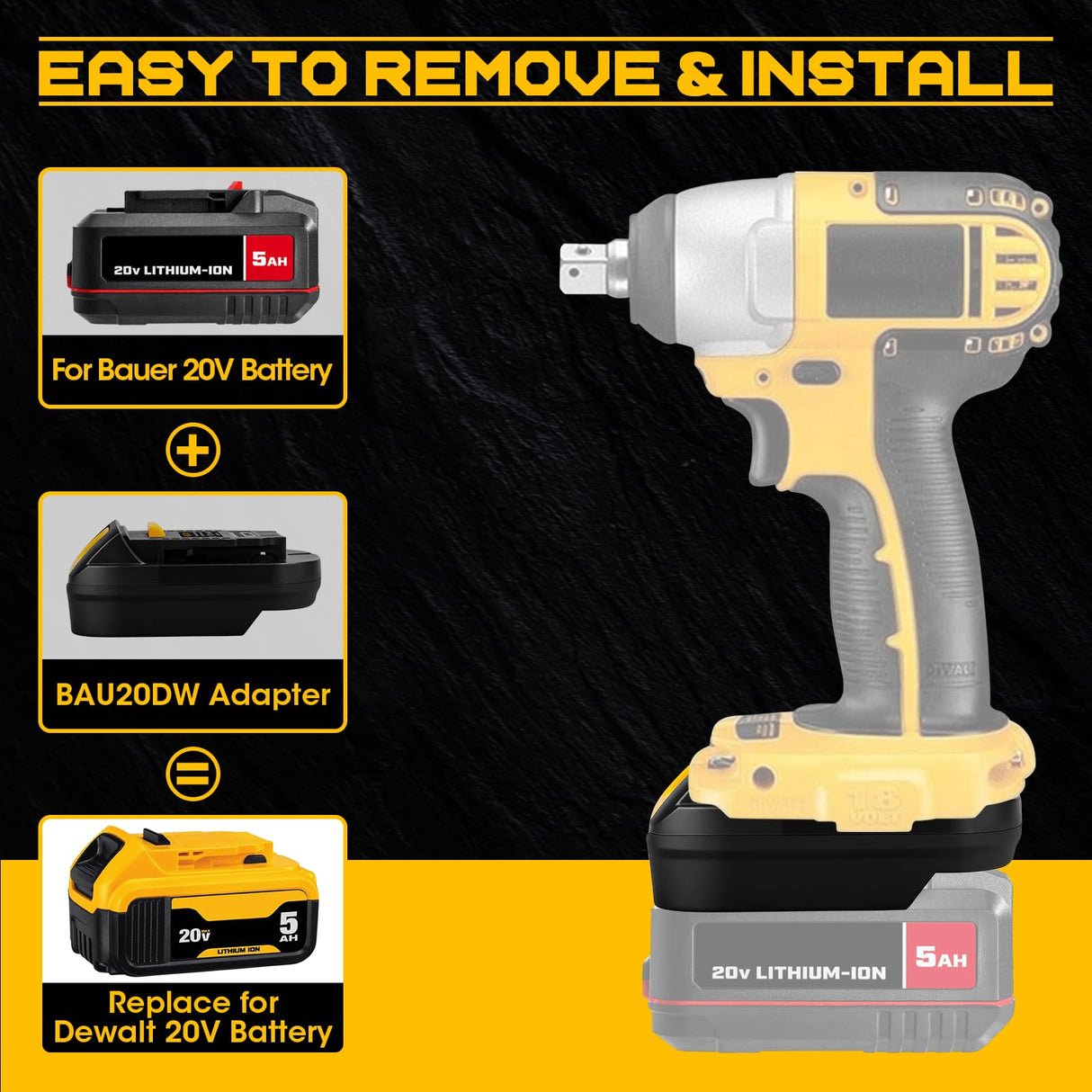 Adapter for Bauer 20V Li-ion Battery Convert to for Dewalt 20V MAX Battery, Use for Dewalt 20V 60V Battery Cordless Power Tools(Adapter Only) TPDL