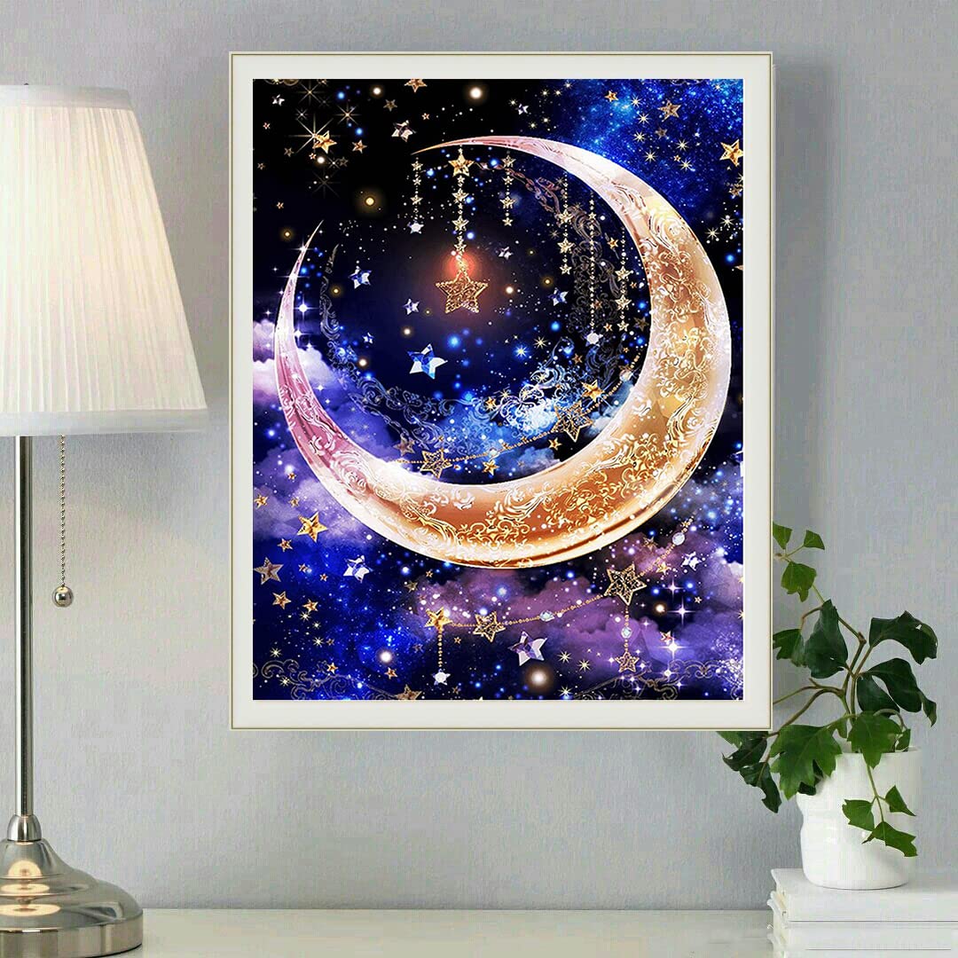 KTHOFCY 5D DIY Diamond Painting Kits for Adults Kids Star Moon Full Drill Embroidery Cross Stitch Crystal Rhinestone Paintings Pictures Arts Wall Decor Painting Dots Kits 15.7X11.8 in KTHOFCY