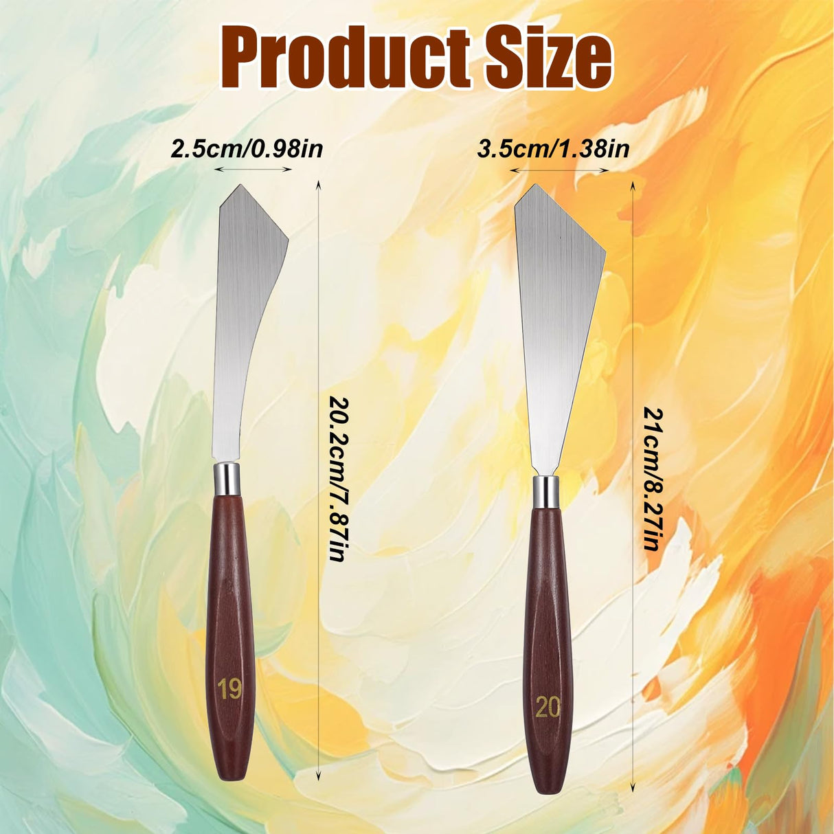 MBAIYO 4 Pcs Painting Knife Set,Palette Knife No.19 + Pallet Knives No.20 Stainless Steel Art Spatula with Wood Handle Scraper for Oil Canvas Acrylic Sculpting Mixing Texturing MBAIYO