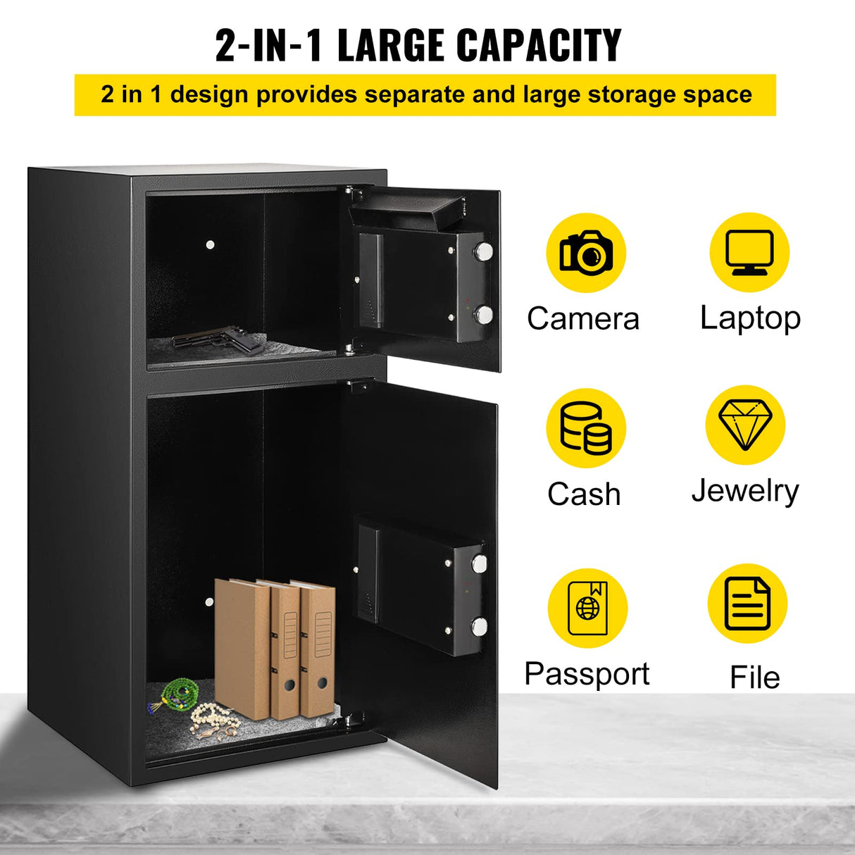 VEVOR Large Double Door Security Safe Box 2.6 Cubic Feet Steel Safe Box Strong Box with Digital Lock for Money Gun Jewelry Black VEVOR