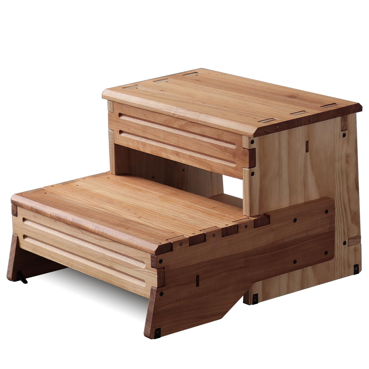 unununu 16" Wooden Two Step Stool for Adult & Kid, Wider, Deeper & Safer Bedside Steps, Anti-Slip. Riser 2-Step Spa & Hot Tub Stairs for Pool, Heavy Duty for Kitchen, Bathroom, Closet, High Bed Step unununu