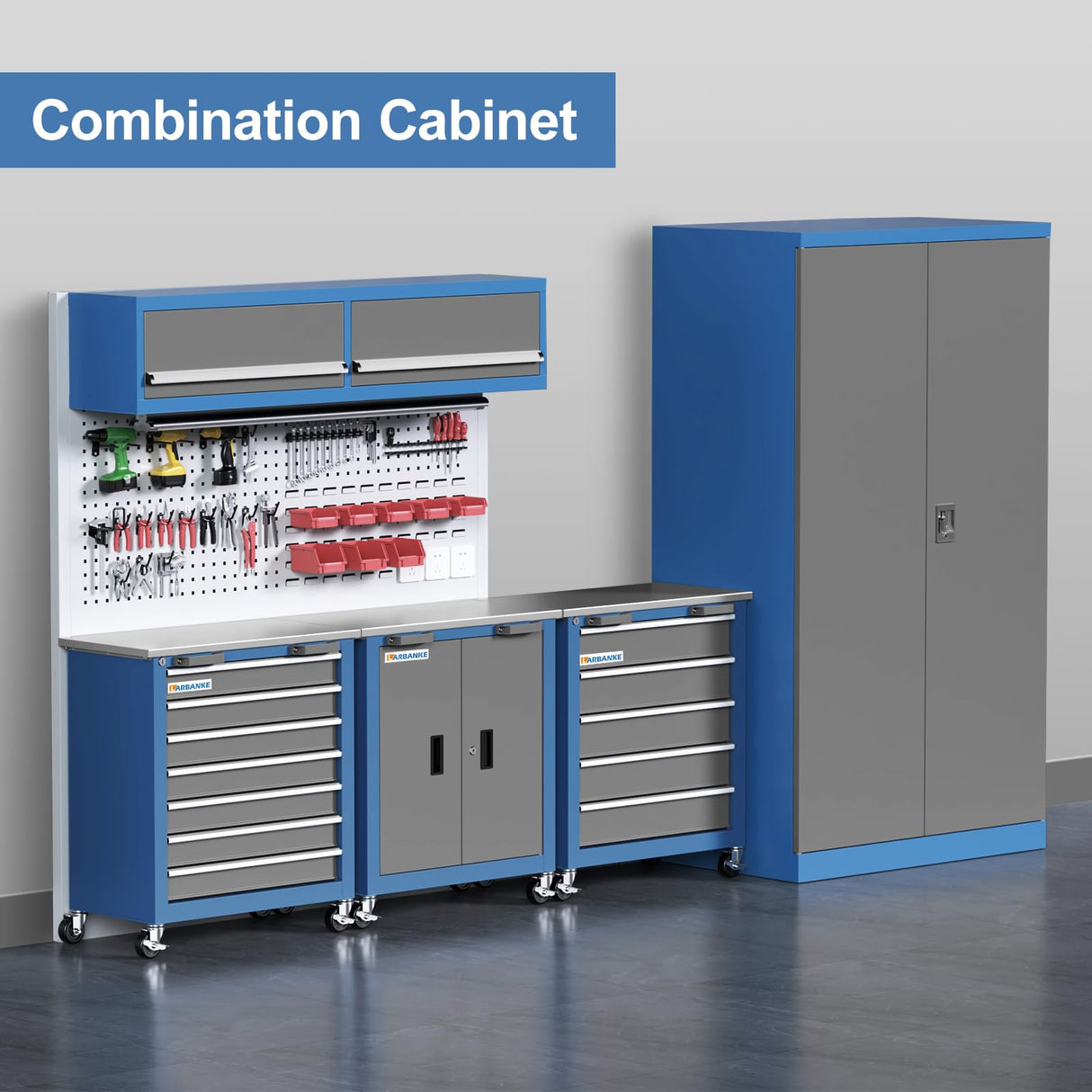 LARBANKE Combination Tool Cabinet,3 Different Types of Tool Cabinets with Connecting Buckle:5-Drawer/7-Drawer/Double-Door Tool Cabinet,Individually Usable,Large Rolling Tool Chest with Wheels LARBANKE