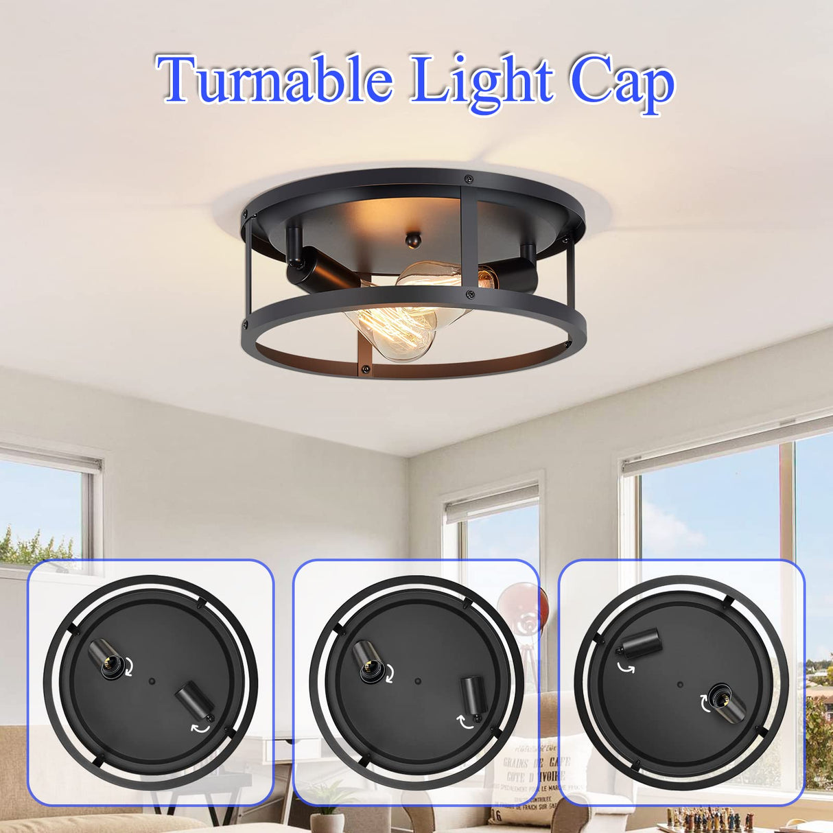 SKEJAO 13 inch Black Flush Mount Ceiling Light Fixture,2-Light Hallway Light fixtures Ceiling,Light Fixtures Ceiling Mount for Kitchen,Farmhouse,Bedroom (2 Pack) SKEJAO