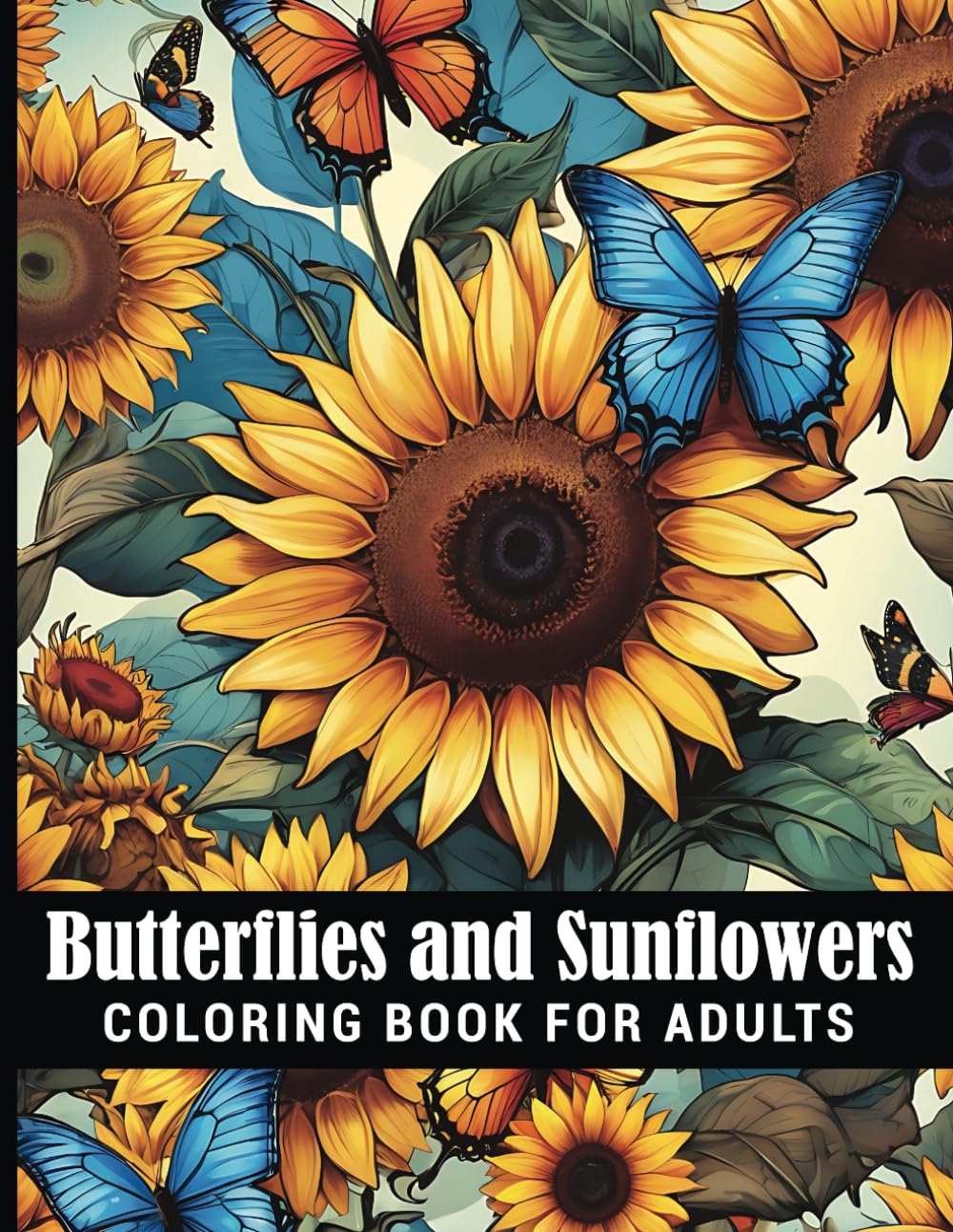 Butterflies and Sunflowers Coloring Book For Adults: Beautiful Flowers Illustrations for Relaxation Perfect for Men Women Kids Majosta