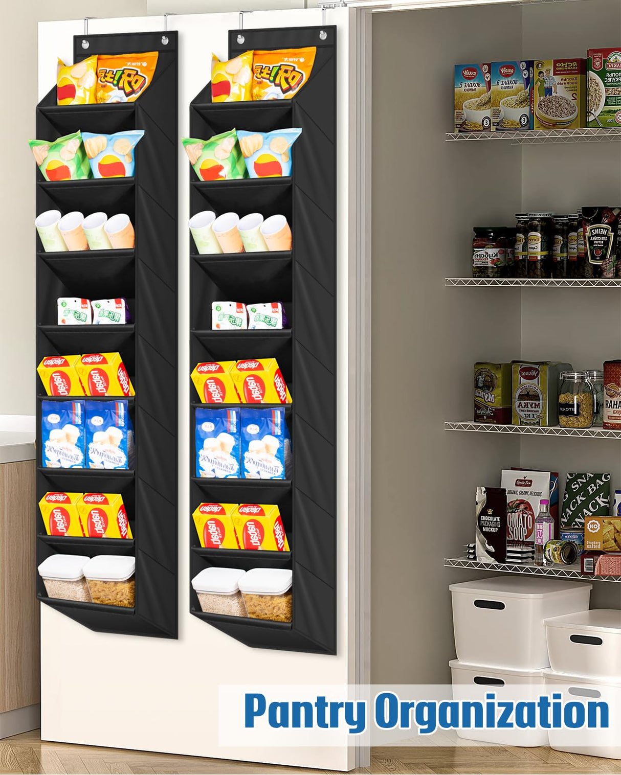 SLEEPING LAMB 2 Pack Narrow Over The Door Shoe Organizer with 8 Large Deep Pockets, Hanging Shoe Rack for Closet Door Storage for Boots, Sneakers (Black) SLEEPING LAMB