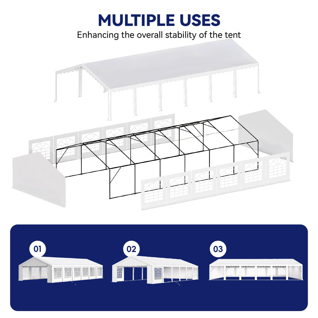PHI VILLA 40'x20' Outdoor Heavy Duty Party Tent Large Commercial Canopy Wedding Event Shelter with Removable Sidewalls & 7 Storage Bags for Patio Outdoor Garden Events, White PHI VILLA