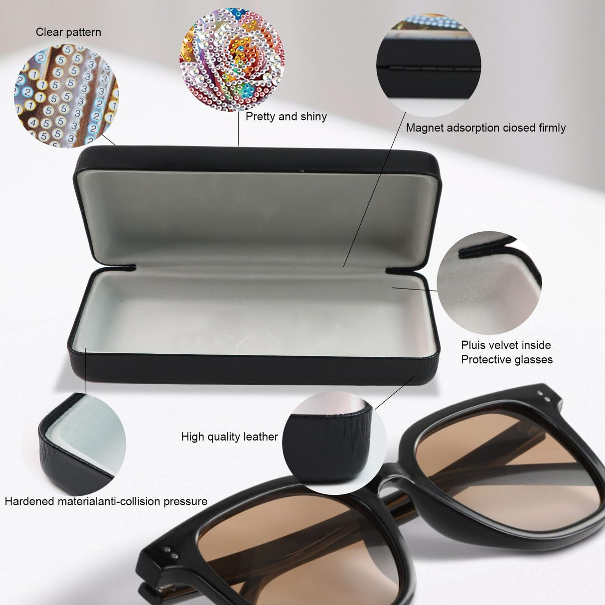 JZHYOAN Diamond Art Painting Eye Glass Case Portable Sunglasses Glasses Storage Box DIY Flower Travel Sunglass Handmade 5D Diamond Art Kit for Adults Gift Indoor Outdoor JZHYOAN