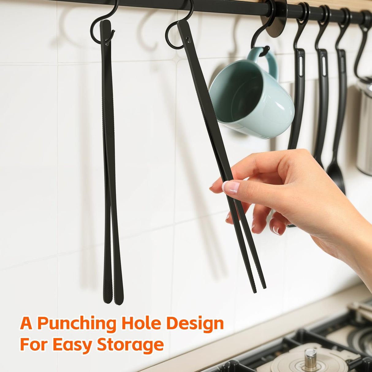 Tifanso Kitchen Tongs for Cooking - 2PCS 12" Stainless Steel Cooking Tongs Tweezers, Metal Fine Kitchen Utensils with Precision Serrated Tips, Professional Chef Tweezers for Serving, BBQ, Pasta, Salad tifanso