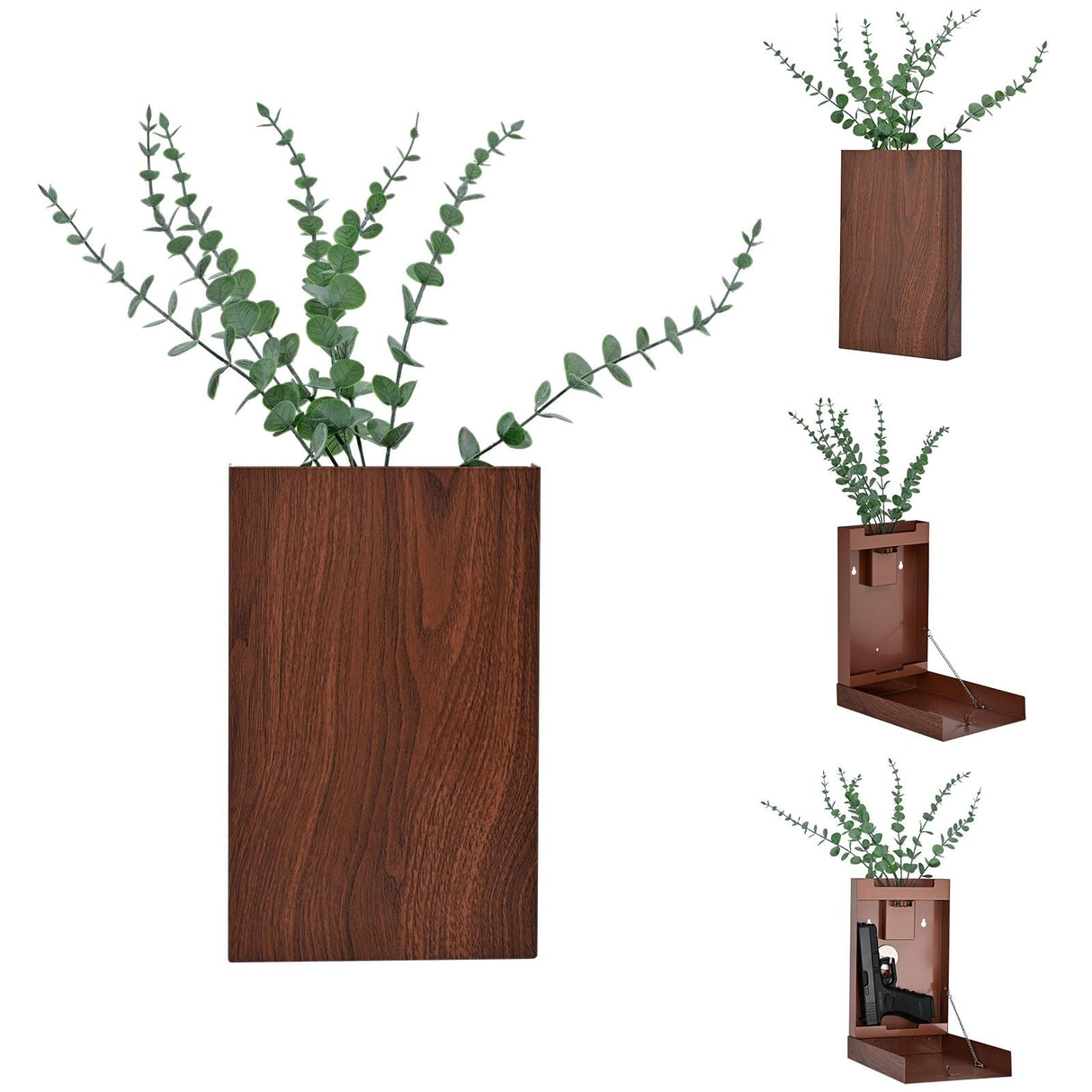 MODorlia Hidden Gun Storage,Wall-Mounted Flower Pots Vase Simulation Eucalyptus Farmhouse Wall Decor Suitable for Indoor Fake Plants Living Room Bedroom Kitchen Home Office Decoration MODorlia