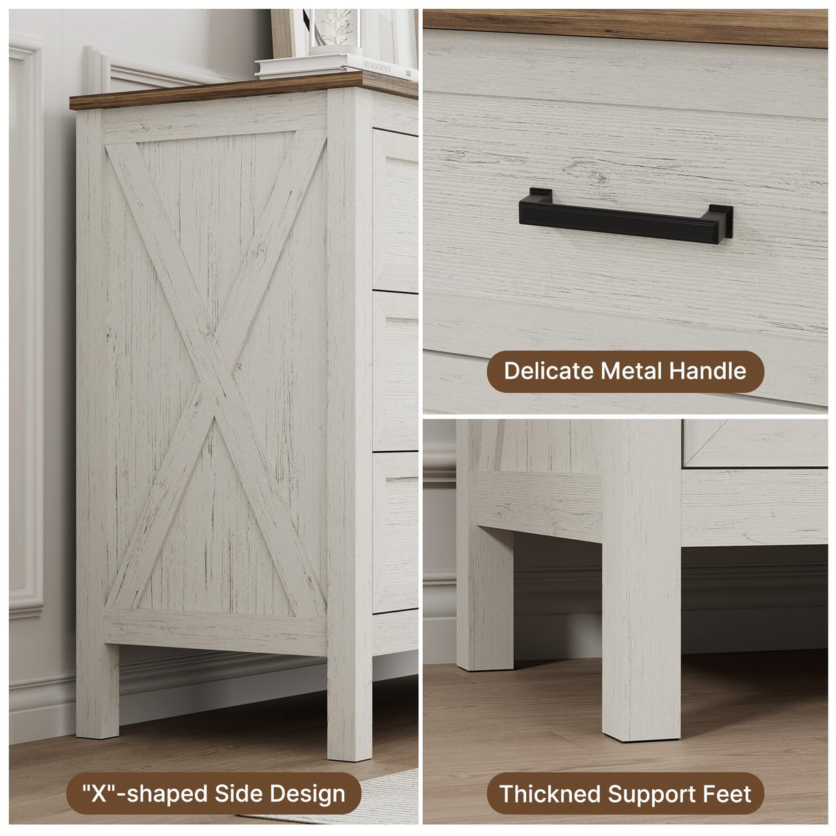 LYNSOM Farmhouse 9 Drawers Dresser for Bedroom, 55" Wide Wood Rustic Chest of Drawers with Natural Texture, Metal Handle, Storage Dressers Organizer for Entryway, Hallway, Antique White