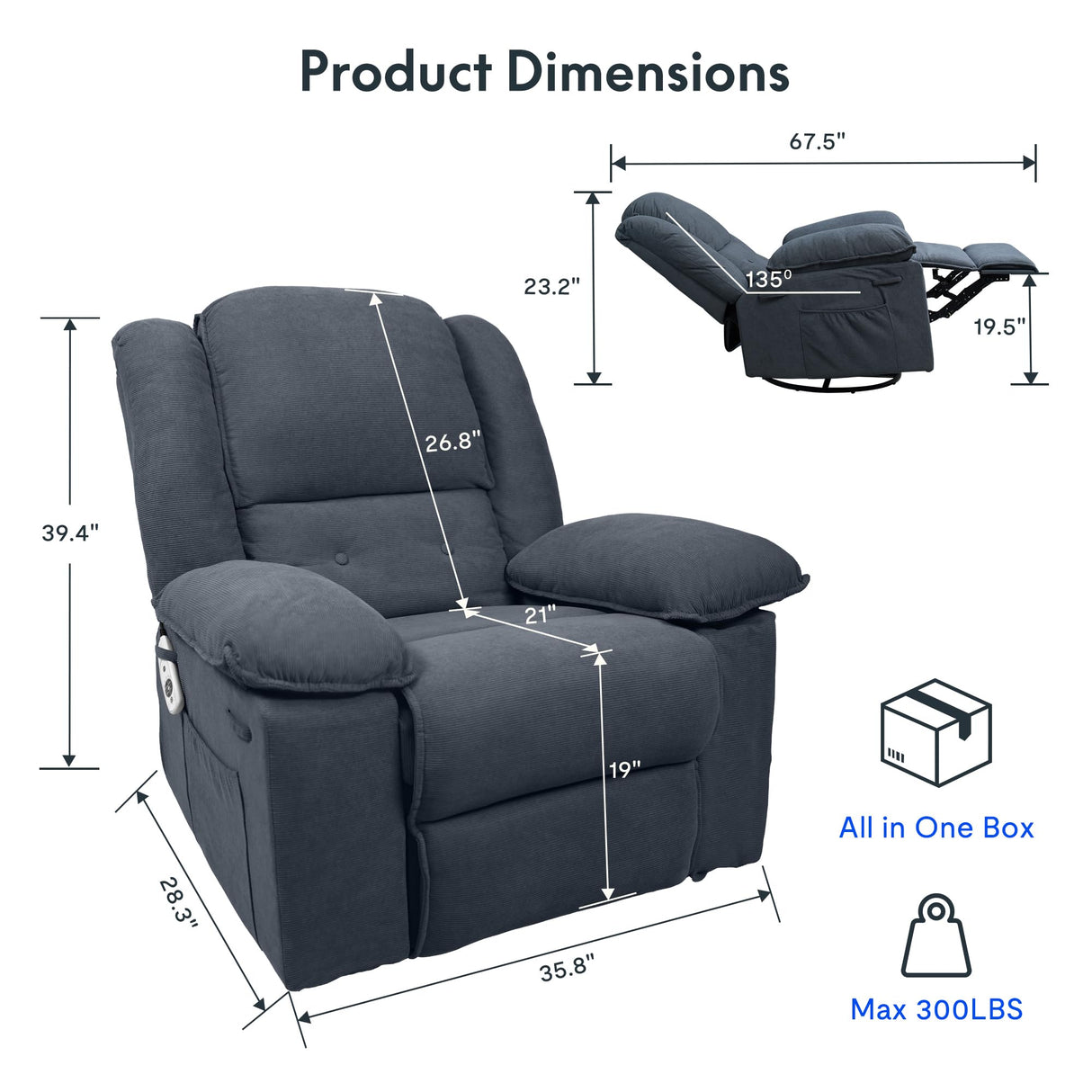 FLEXISPOT XRC2 Rocker Recliner Chair for Adults - Massage Rocker Recliner Chair w/Heat & Vibration, 270° Swivel Manual Rocking Chair Single Sofa for Living Room Bedroom(Grey) FLEXISPOT