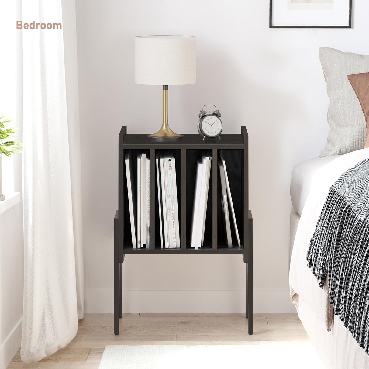 TUTOTAK Record Player Stand, Record Storage Table, End Table with Vinyl Holder Display Shelf, Side Table, Turntable Stand, Nightstand (Black) TUTOTAK