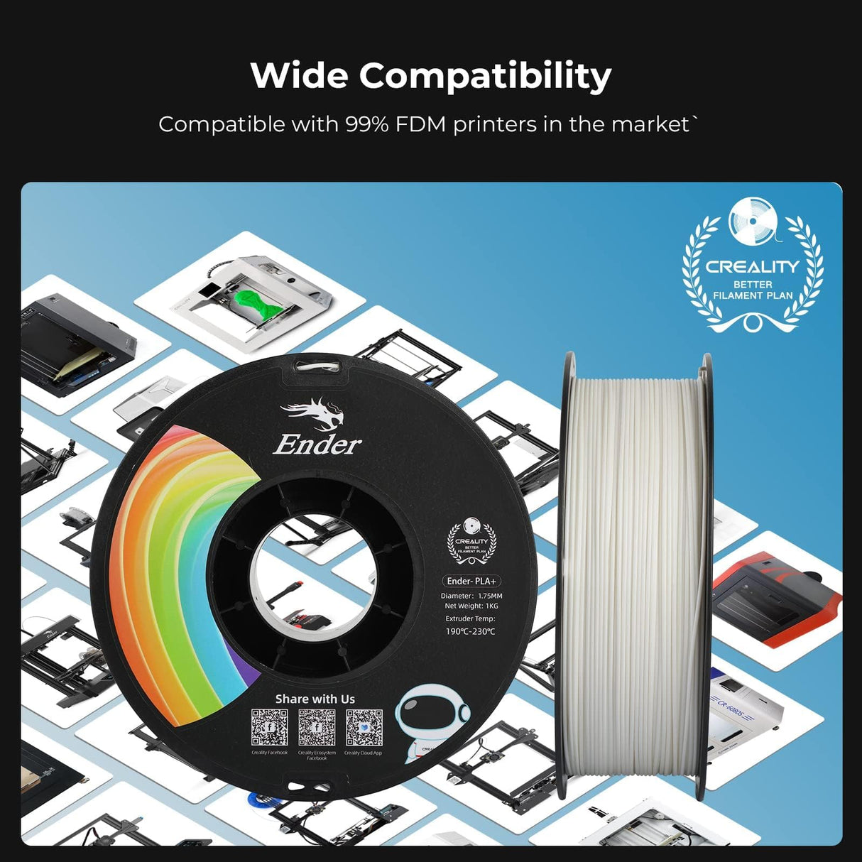 Creality PLA Filament 1.75mm, Upgrade PLA+ Filament Strong Toughness No-Tangling Vacuum Packaging 3D Printing Filament Fit Most FDM 3D Printers, 1kg Spool, Accuracy +/- 0.02mm, Multi-Color Creality