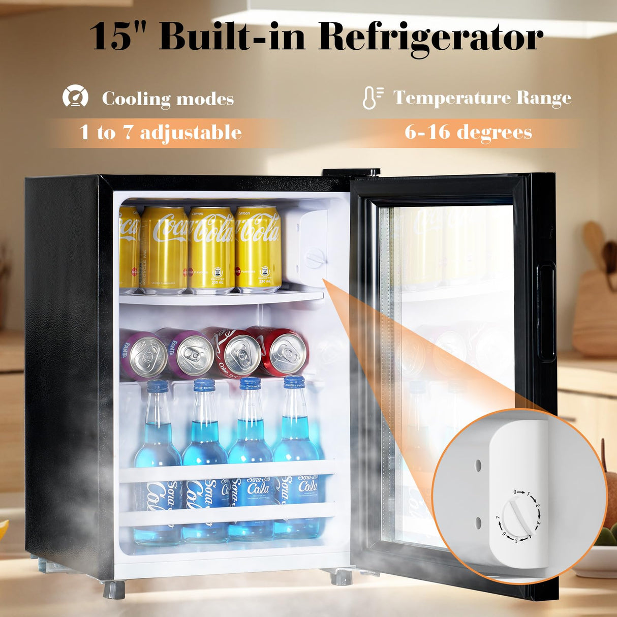 AMERLIFE 47" Farmhouse Coffee Bar Cabinet with 15" Refrigerator & Wine Rack & Glass Holder, Wine Cabinet with Storage Drawers & Open Shelves, Sideboard Buffet Cabinet for Dinging Room, Living Room AMERLIFE