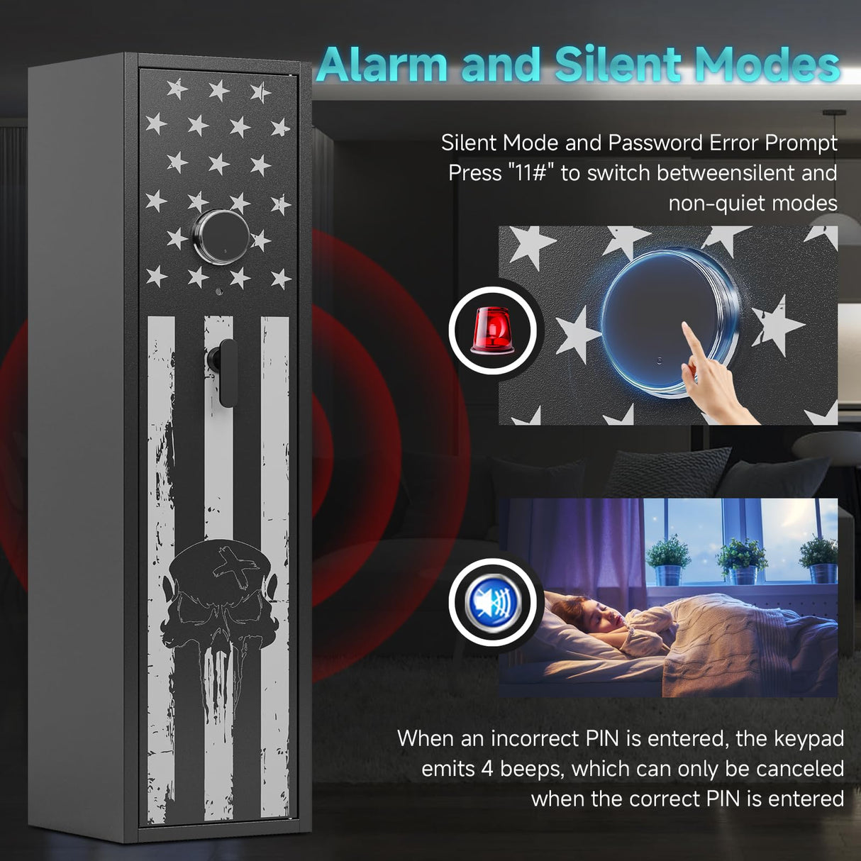 KAER 6 Rifle Gun Safe, Quick Access Large Gun Safe for Home Rifle and Pistols, Electronic Locking Heavy-Duty Gun Cabinet with Pockets and Removable Shotgun Handgun Rack & Shelf, Assembled KAER