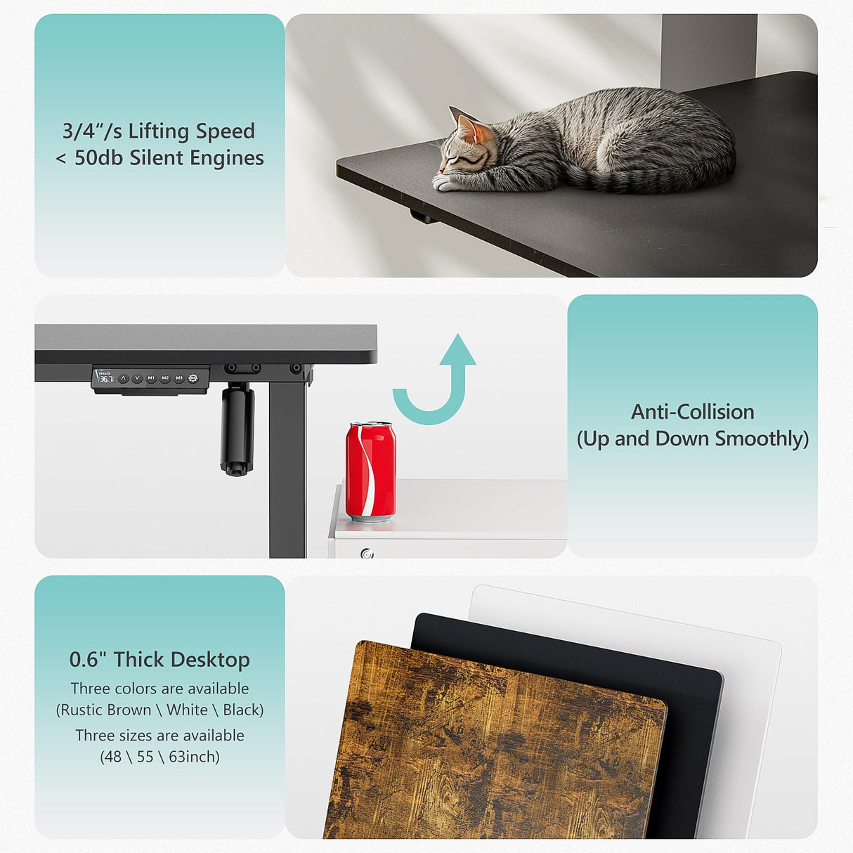 VVENACE 55 x 24 Electric Standing Desk Adjustable Height 4 Memory Preset, 4 Wheels, 2 Headphone Hook, Home Office Desk, Stand Up Sit Stand Desk Computer Table, Splice Board Black VVENACE