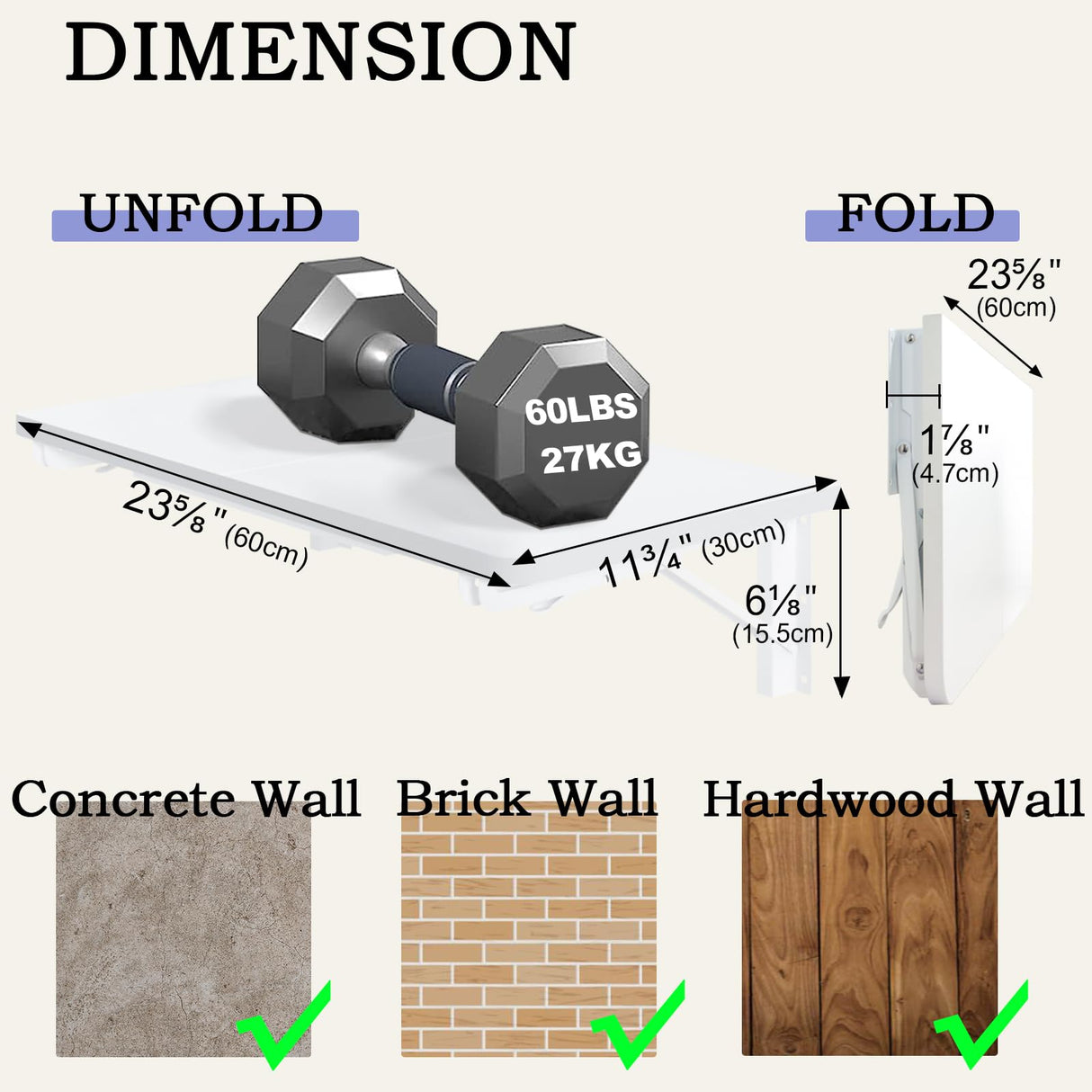 TEAMIX Wall Mounted Desk, White Folding Desk for Small Spaces Floating Shelf Organizer with Heavy-Duty Brackets for Home Office TEAMIX