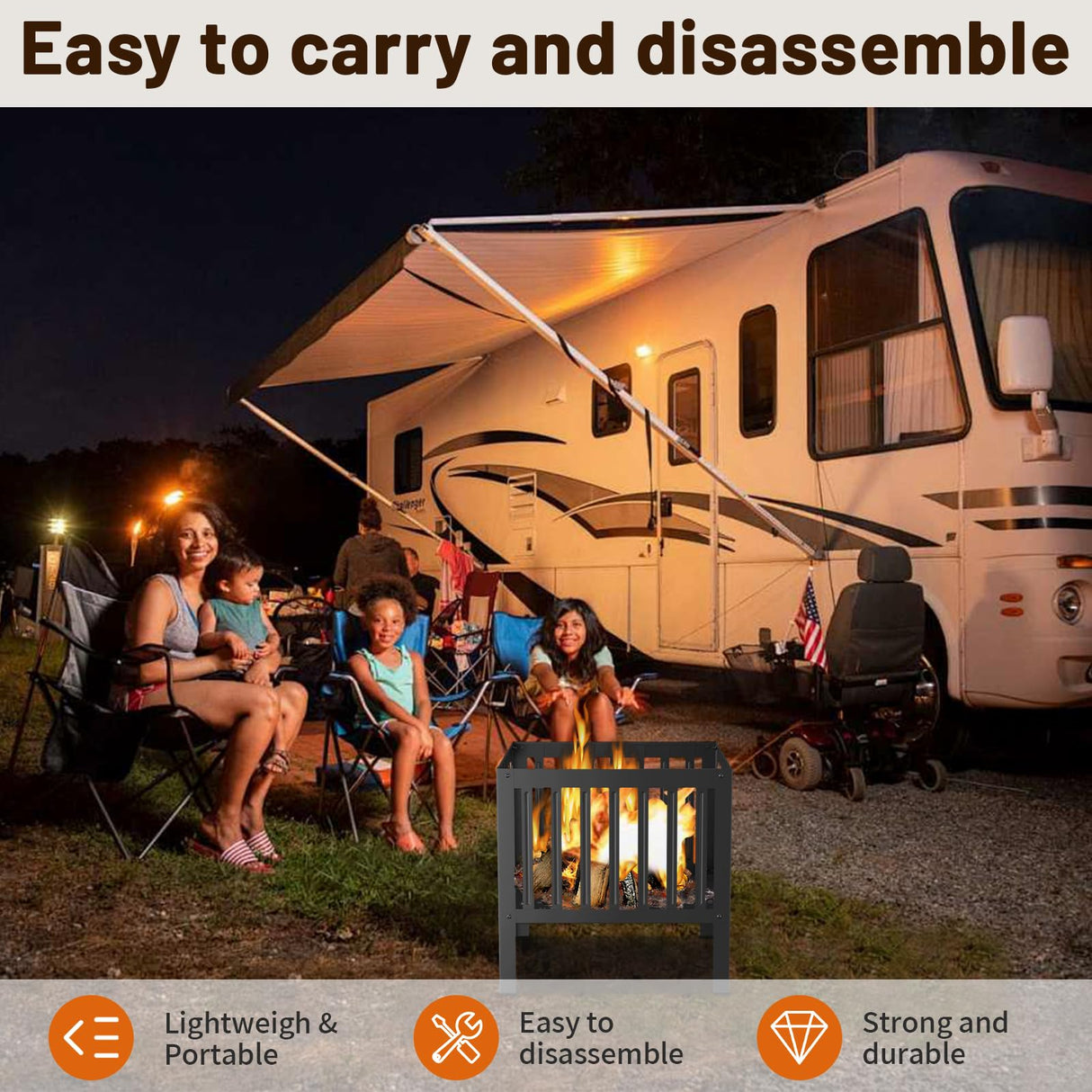 TBMLC 16-Inch Square Steel Grating Fire Pit in Black - Portable and Durable,Perfect for Backyard, Camping, and Bonfire Gathering Outdoor TBMLC