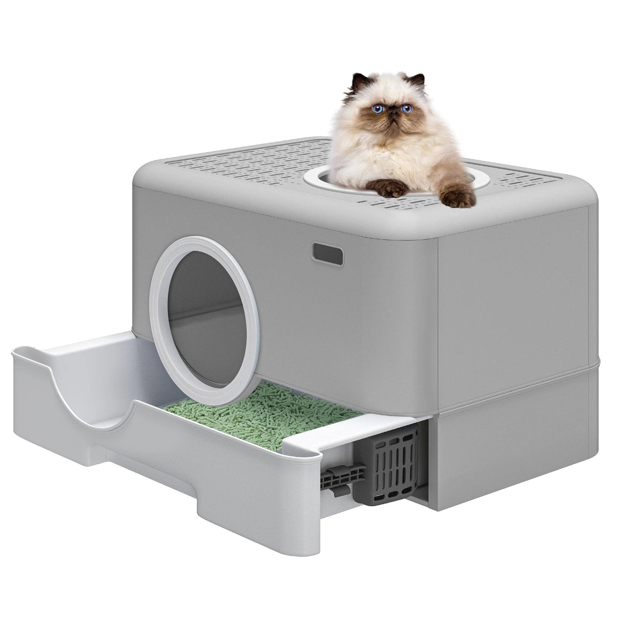 YITAHOME Large Enclosed Cat Litter Box with Lid Cover, Hooded Odorless Anti-Splashing Cat Toilet with Drawer Litter Scoop Front Entry Top Exit Door, Easy to Install and Clean YITAHOME