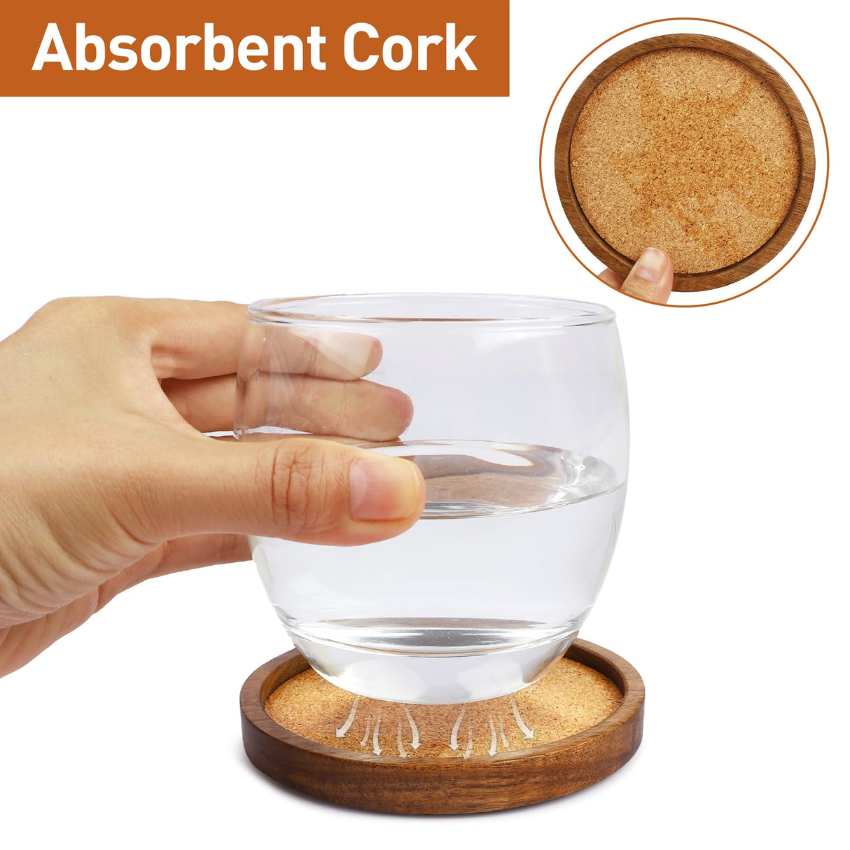 Zovano Wooden Drink Coasters Set of 4, Stackable Cup Coaster for Table, 4.2 inch Absorbent Cork Coasters Set for Tabletop Protection, Rustic Glass Coaster for Coffee, Home Decor. ZOVANO