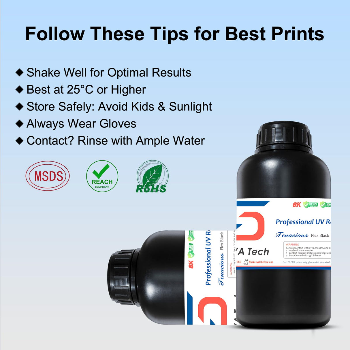 Siraya Tech Tenacious Flex Black 3D Printer Resin - Soft, Rubber-Like 3D Printing Resin | More Flexible 405nm UV-Curing Elastomer Resin with Fast Rebound and High Impact Resistance, 1kg Siraya Tech