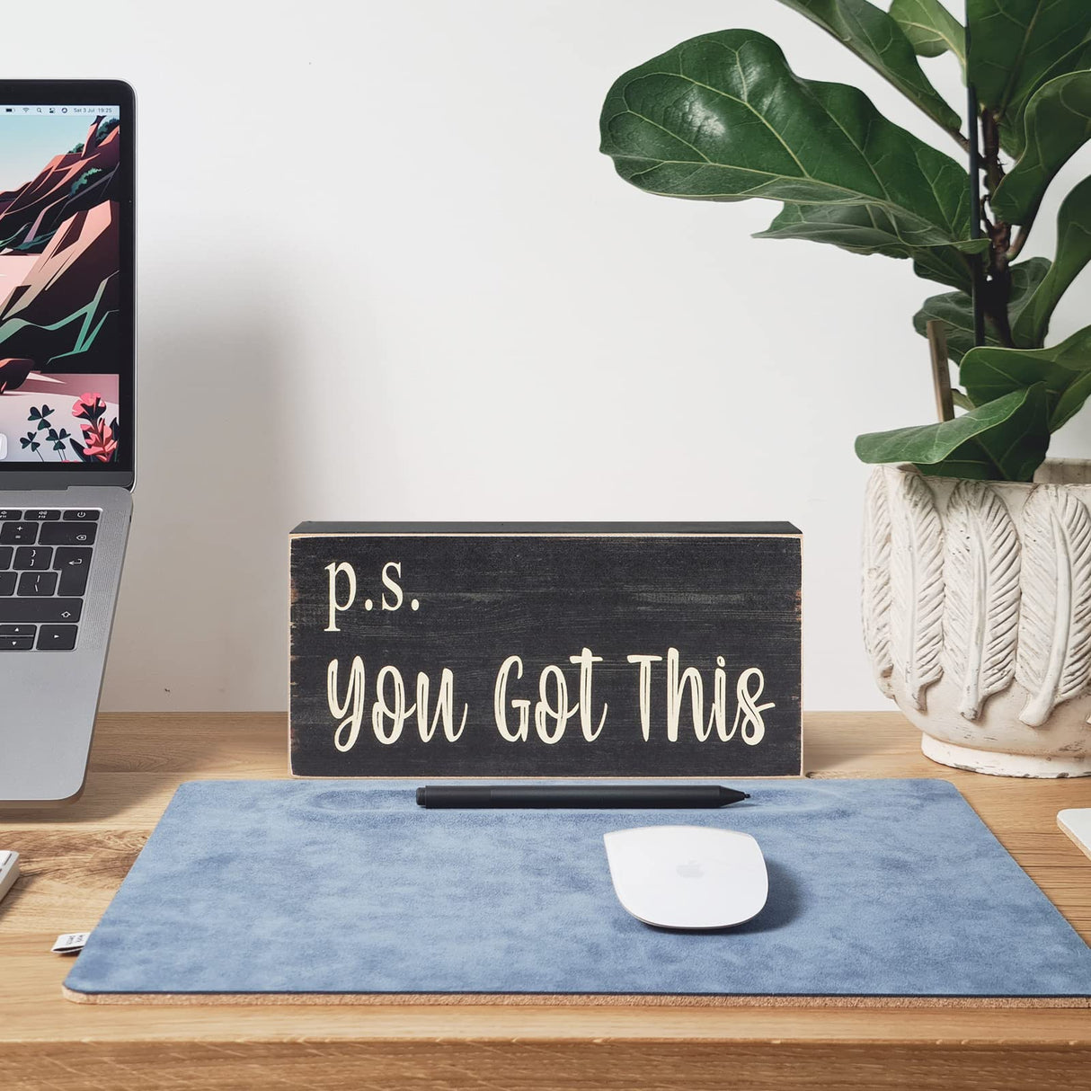 Esur Motivational Home Office Desk Black Decor - Farmhouse Wooden Box Sign Gift for Women - P.S. You Got This esur