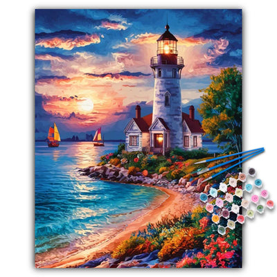 Paint by Numbers Kit for Adults Beginner, Lighthouse Acrylic Adult Paint by Number Kits on Canvas, Seaside Watercolor Oil Number Painting for Adults, Perfect for Home Decor Gift 16"x20"
