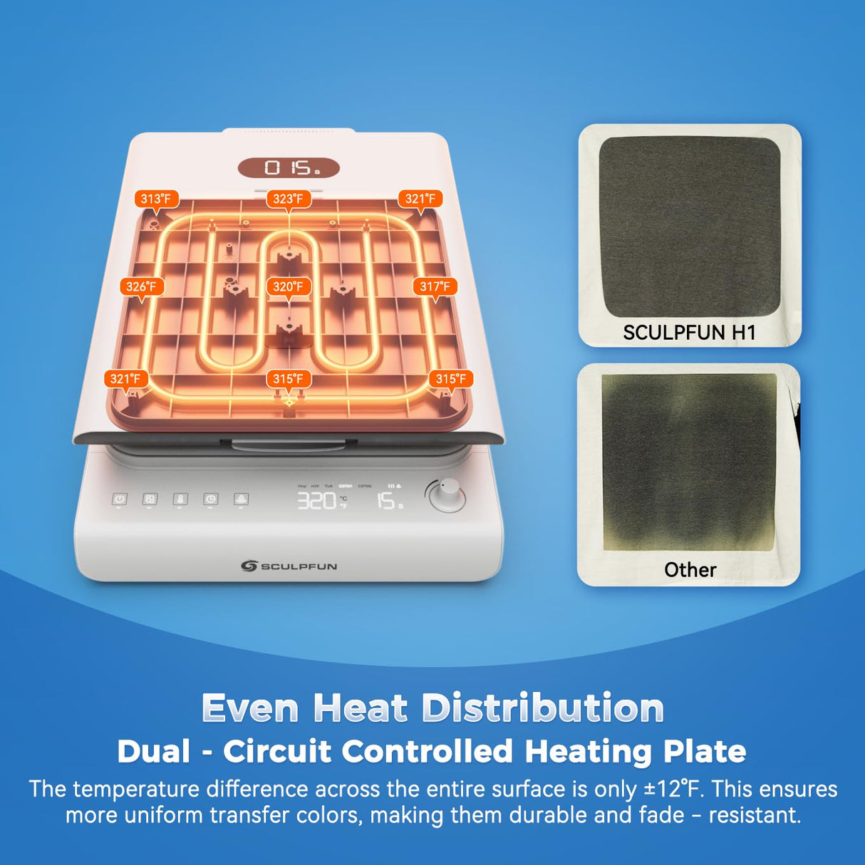 SCULPFUN H1 Upward Pressure Auto Heat Press Machine,3 Levels Adjustable Pressure Up to 176lb,Fast and Even Heating with Smart Control for DTF,T-Shirts,Sublimation,Vinyl,Heat Transfer Projects,15"x15" SCULPFUN