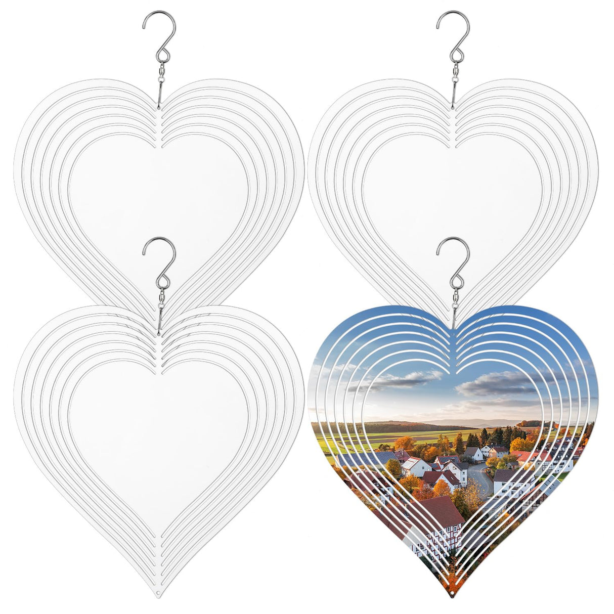 4pcs Sublimation Wind Spinner Blanks Heart, 8 inch Sublimation Blanks Spinners, Metal Wind Spinners for Crafts, 3D Wind Spinners Hanging for Indoor Outdoor Garden Lawn Yard Decoration SAVITA