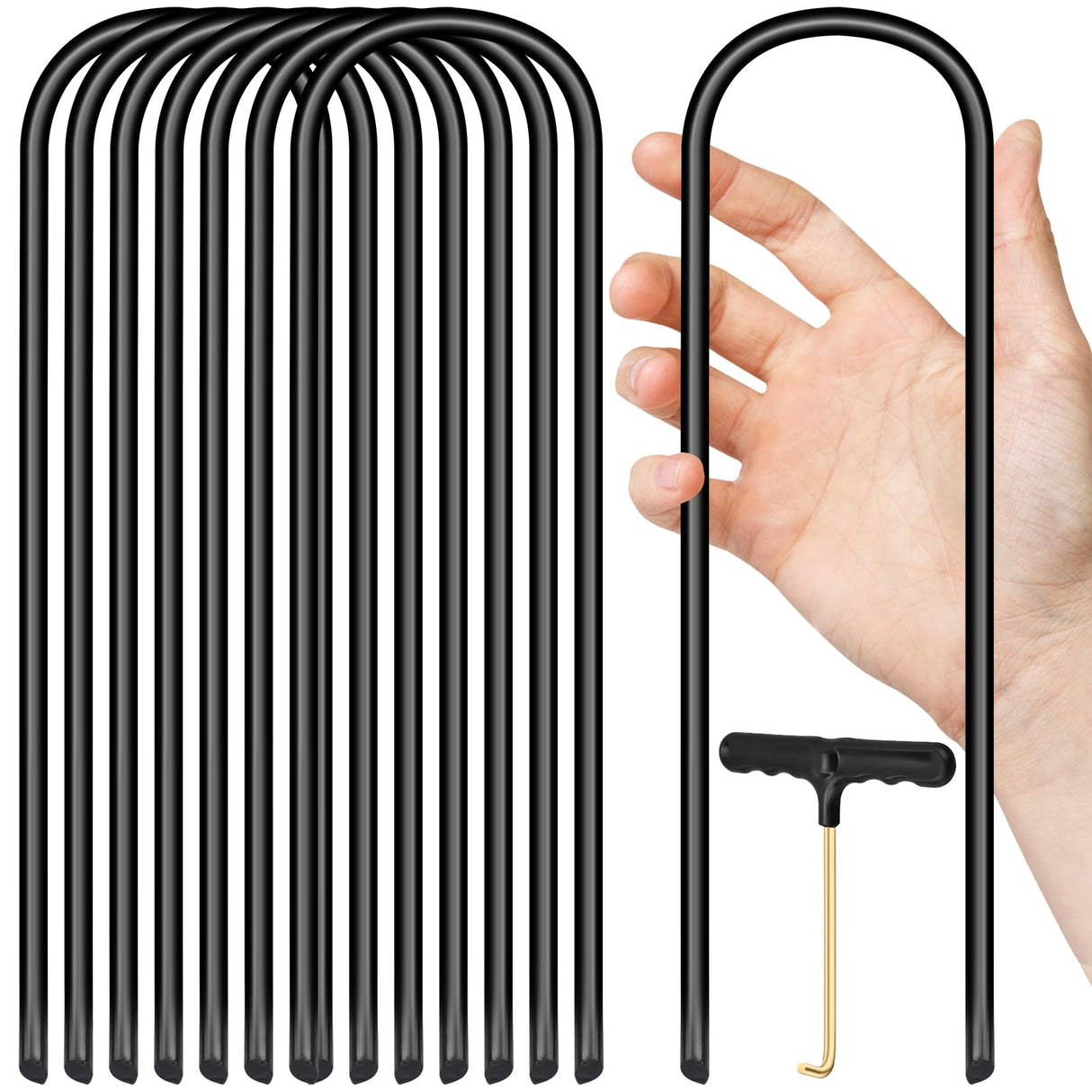 Trampoline Stakes U Shaped Anchors Heavy Duty Metal - Long Trampolines Ground Wind Stakes for Soccer Goals, Camping Tents, Garden Decoration (black-8pcs) UNIPRIMEBBQ