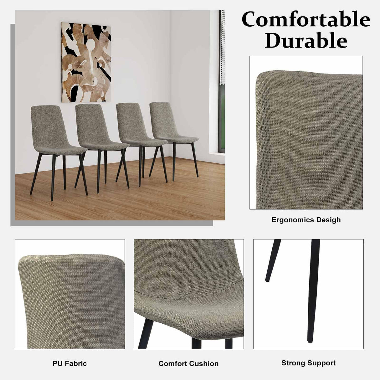 WIIS' IDEA Modern Dining Table Set for 4,Rectangular Solid Wood Dining Table for 4 People,Metal Base and Legs,Suitable for Living Room,Dining Room,Kitchen,55" Dining Table+4Gray Chair WIIS' IDEA