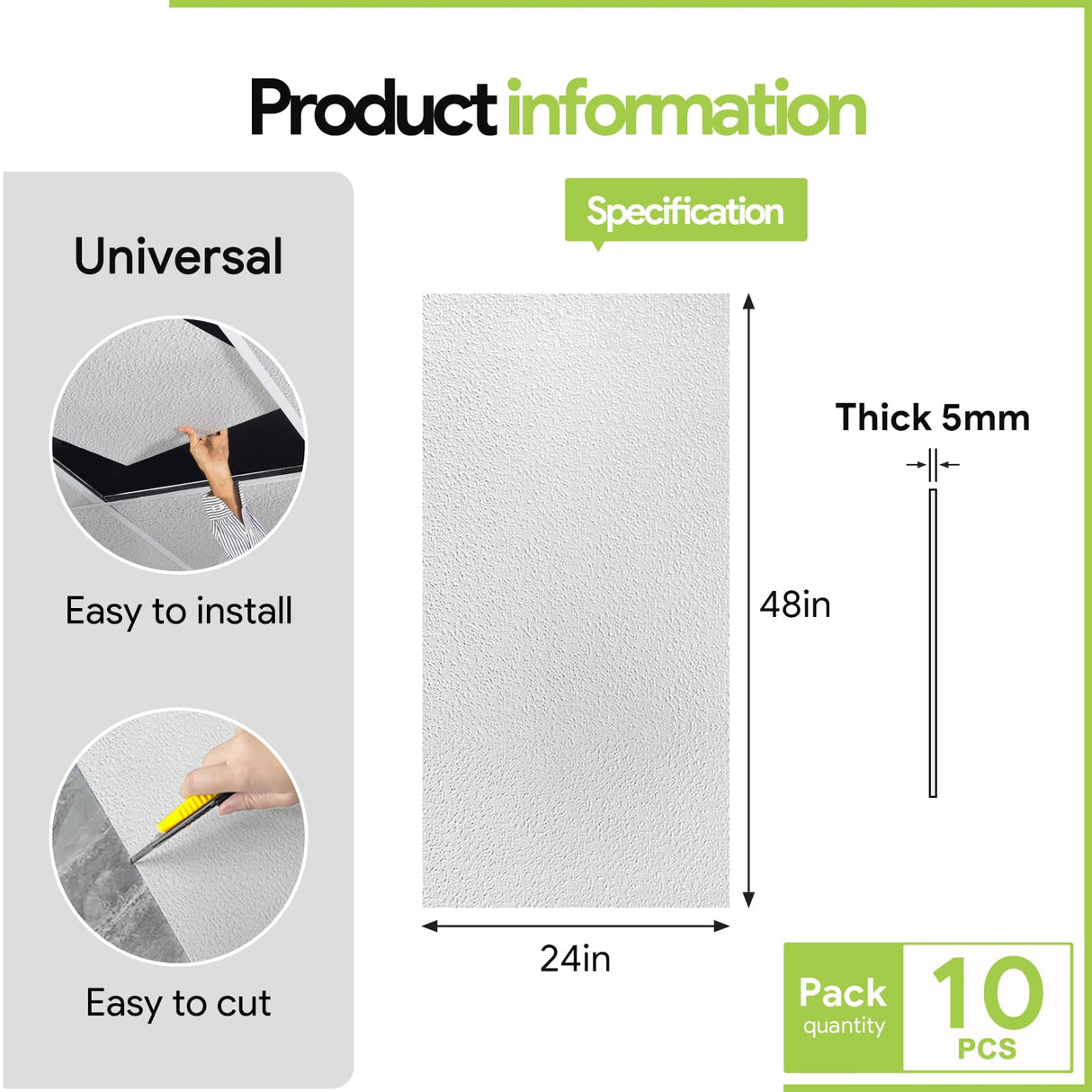 2ft x 4ft Drop Ceiling Tiles,Printed Pro Ceiling Tiles 24 x 48in. Waterproof, Washable and Fire-Rated - Reusable - High-Grade PVC to Prevent Breakage-Package of 10 Tiles Noooza