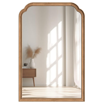 Acovy 20"x30" Solid Wood Bathroom Mirror Tempered Glass for Wall Mounted, Rustic Wood Frame Wall Mirror Decorative for Entryway Mirror Living Room Bedroom Vanity Mirror, Brown