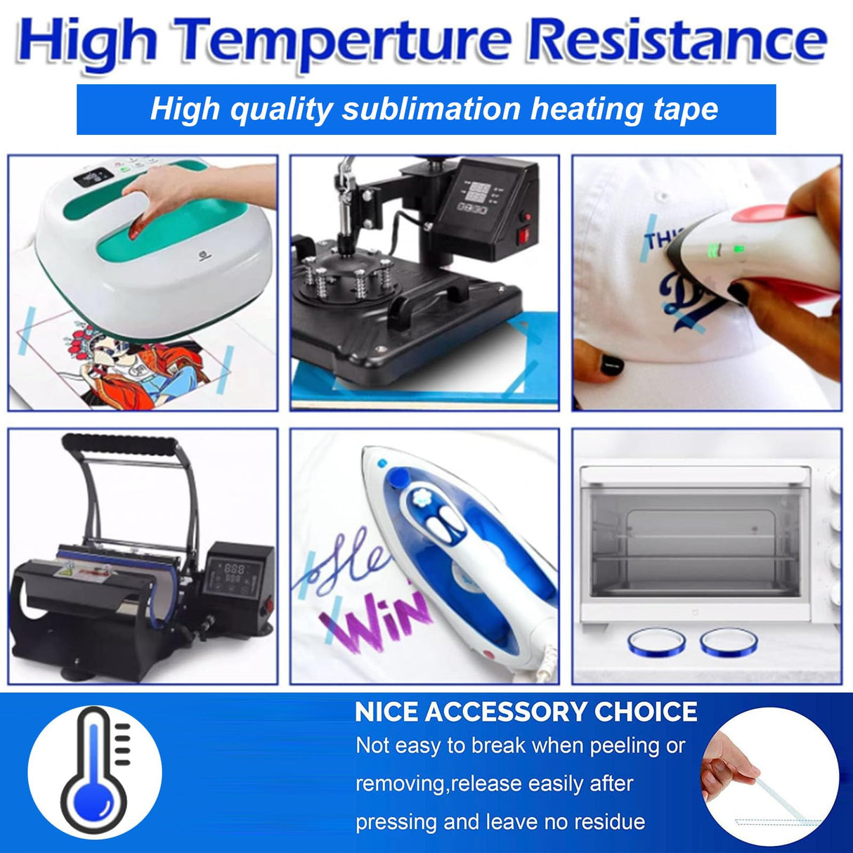 UTNVBTR 6 Rolls 20mm x16m(52ft) Blue Heat Resistant Tape,Heat Transfer Tape for Heat Sublimation Press Vinyl,and Fixing of Electronic Parts During Processing,No Residue UTNVBTR