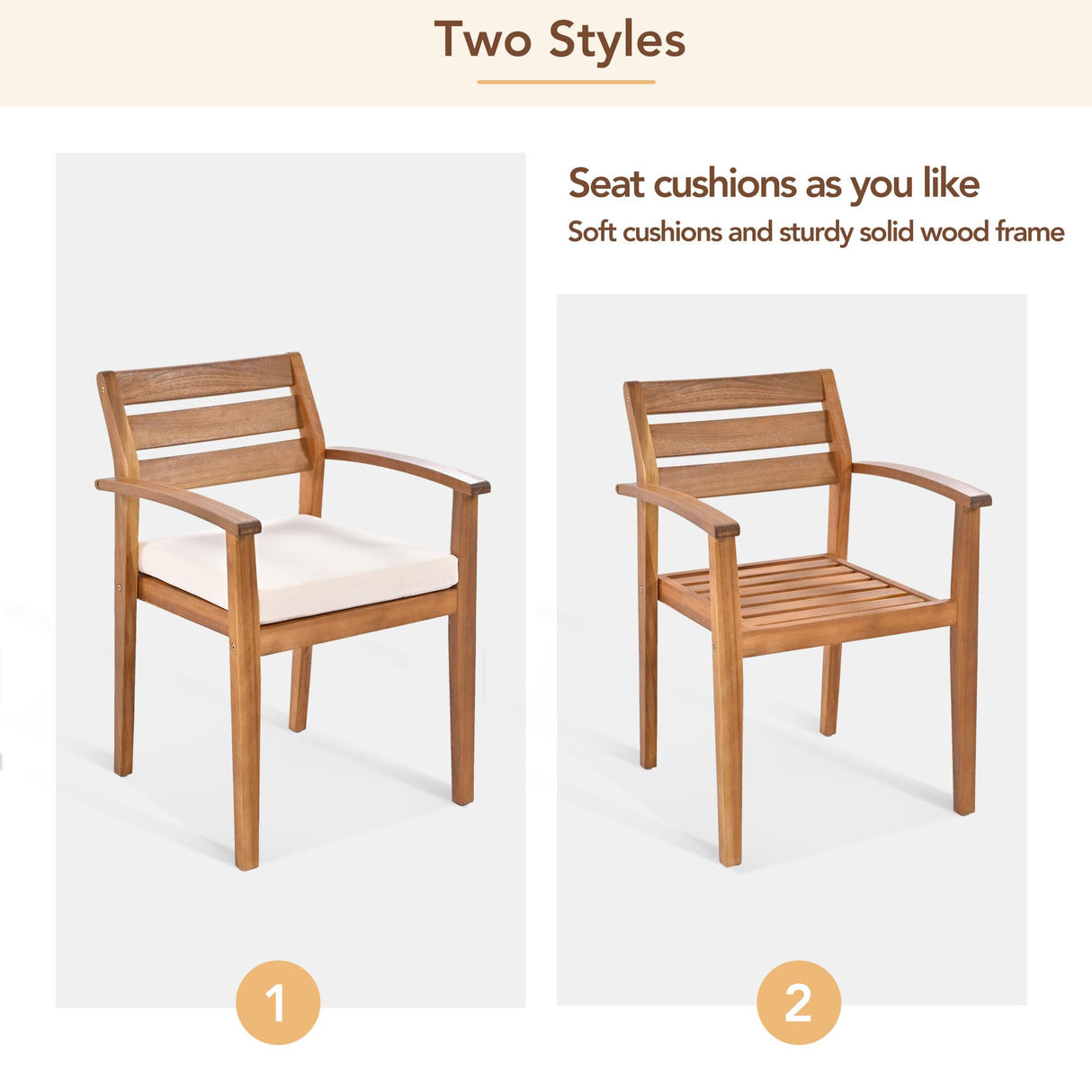 7-Piece Outdoor Dinning Table Set for 7-8, Acacia Wood Patio Table and Chairs Set with Adjustable-Leg & Cushions, Patio Dining Furniture Set for Garden, Balcony, Backyard (Acacia Wood, 7 Piece) GUANGHONG