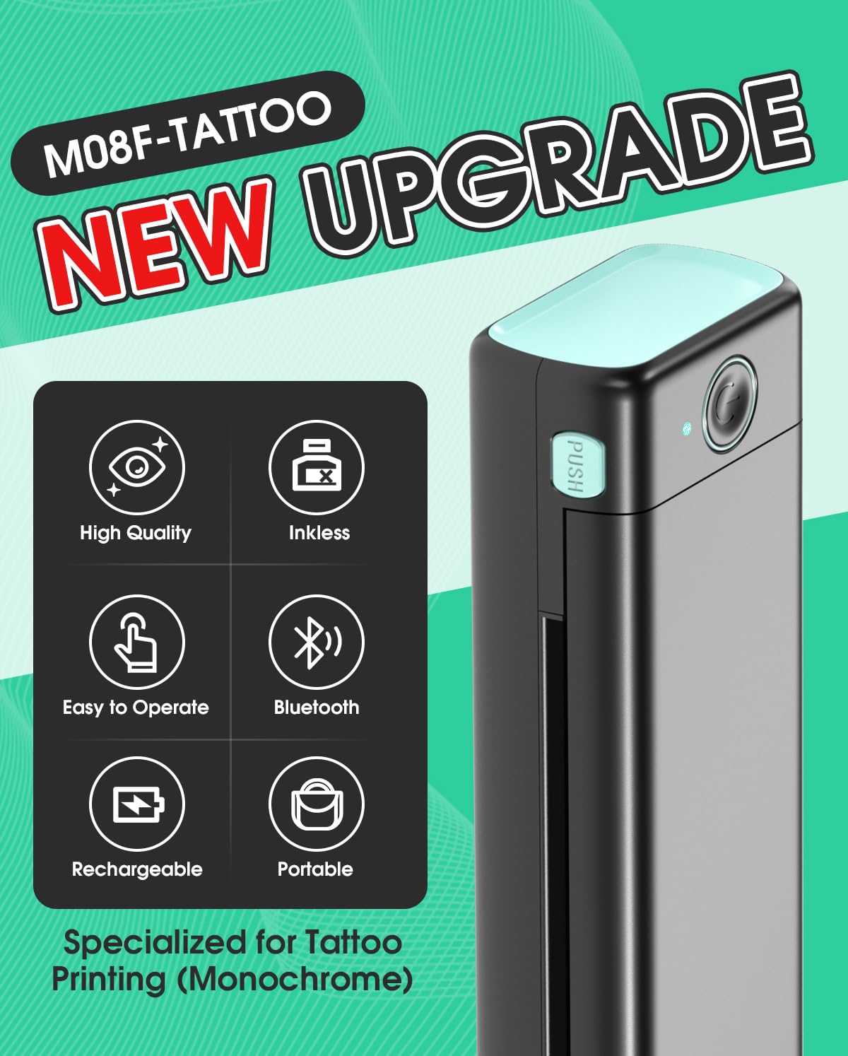 Phomemo M08F Wireless Tattoo Transfer Stencil Printer, Thermal Tattoo Machine with 10pcs Free Transfer Paper, Tattoo Printer Kit for Tattoo Artists & Beginners, Compatible with Smartphone & Pc Phomemo