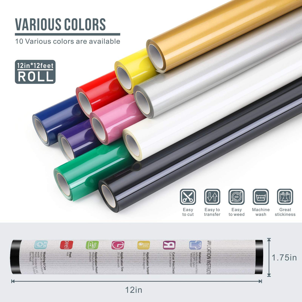 12" x 12ft Heat Transfer Vinyl Rolls, PU (Strong Stretchy) HTV Vinyl White for Shirts, Sooez Iron on Vinyl for All Cutter Machine, Easy to Cut & Weed for DIY Heat Vinyl Design, Matte Finish Sooez