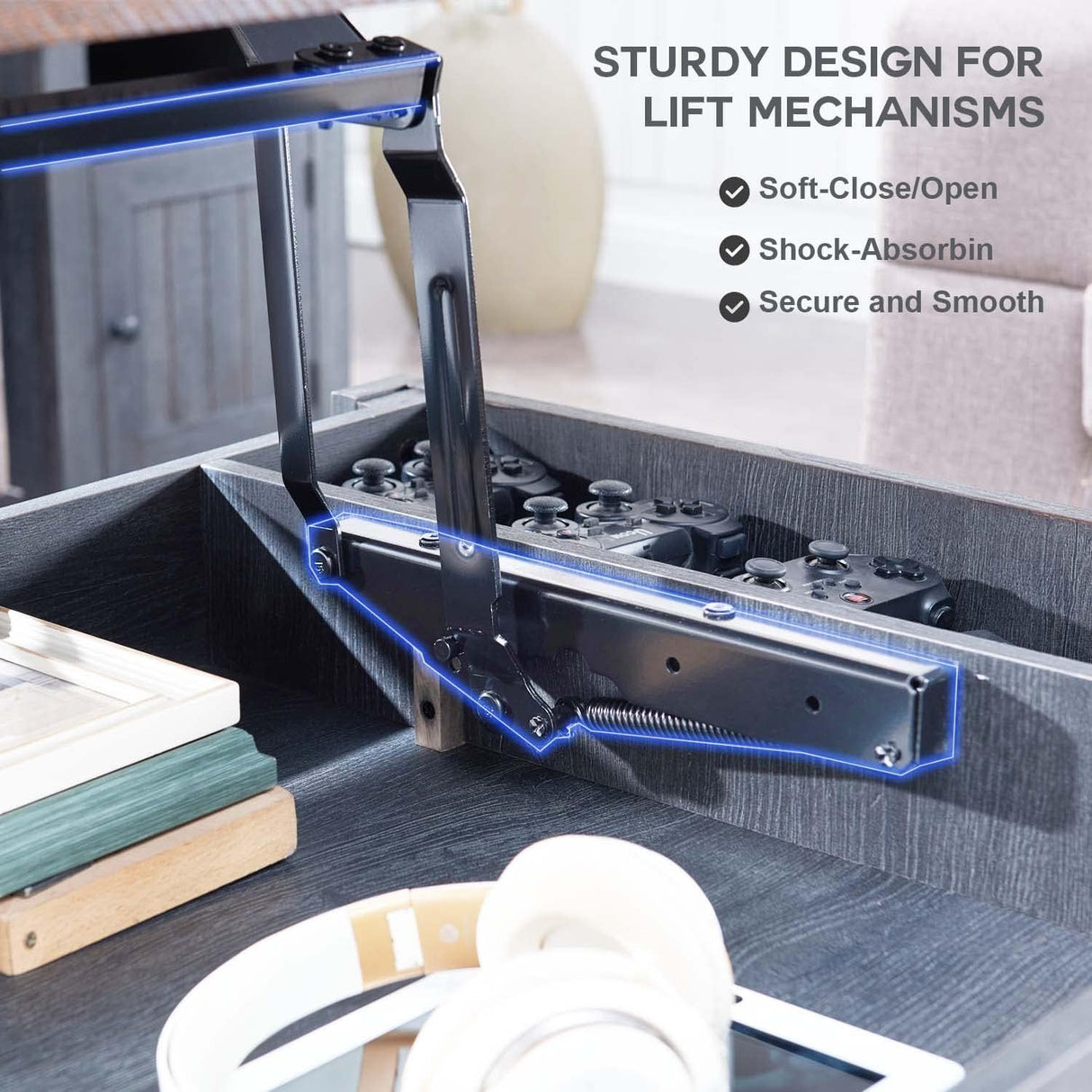 IFGET Lift Top Coffee Table with Double Storage Spaces, Farmhouse Rustic Wood Center Table with Sliding Groove Barn Door, Coffee Table Converts to Dining Table for Living Room Office (Dark Grey) IFGET