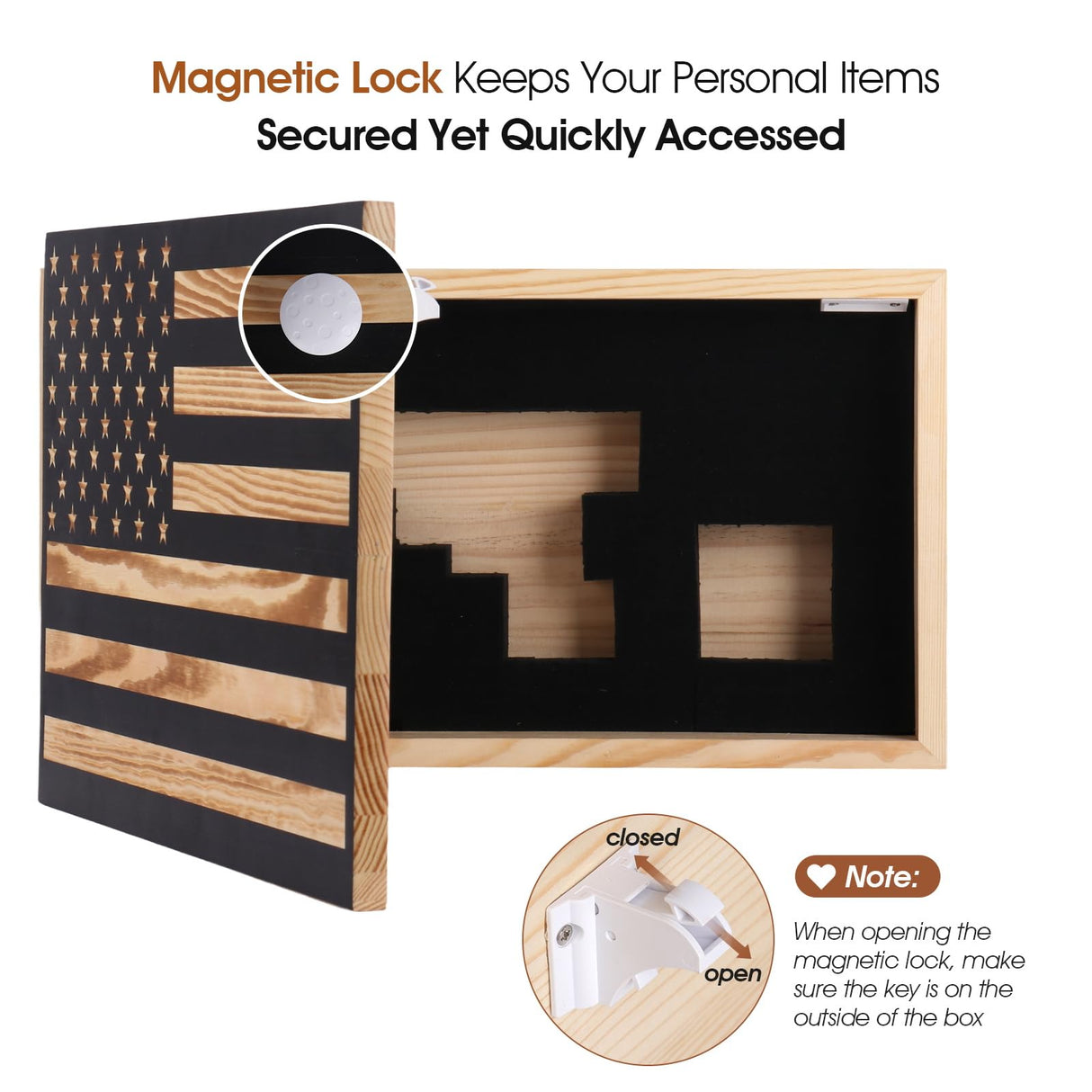 Hidden Gun Storage American Flag - Concealment Gun Safes for Valuables, Guns, Jewelry, Cash/Solid Wood Construction(Lockable) Homvle