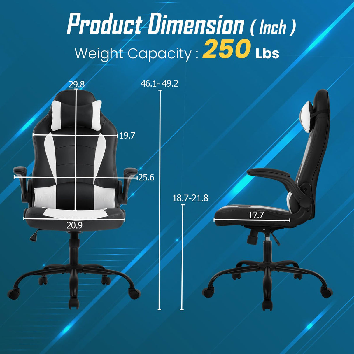 Ruesleag PC Gaming Racing Chair Ergonomic Office Computer Chair HIgh Back Video Racing Chair w/Lumbar Support Flip Up Arms Headrest PU Leather Study Desk Chair Executive Office Chair for Adults,White Ruesleag