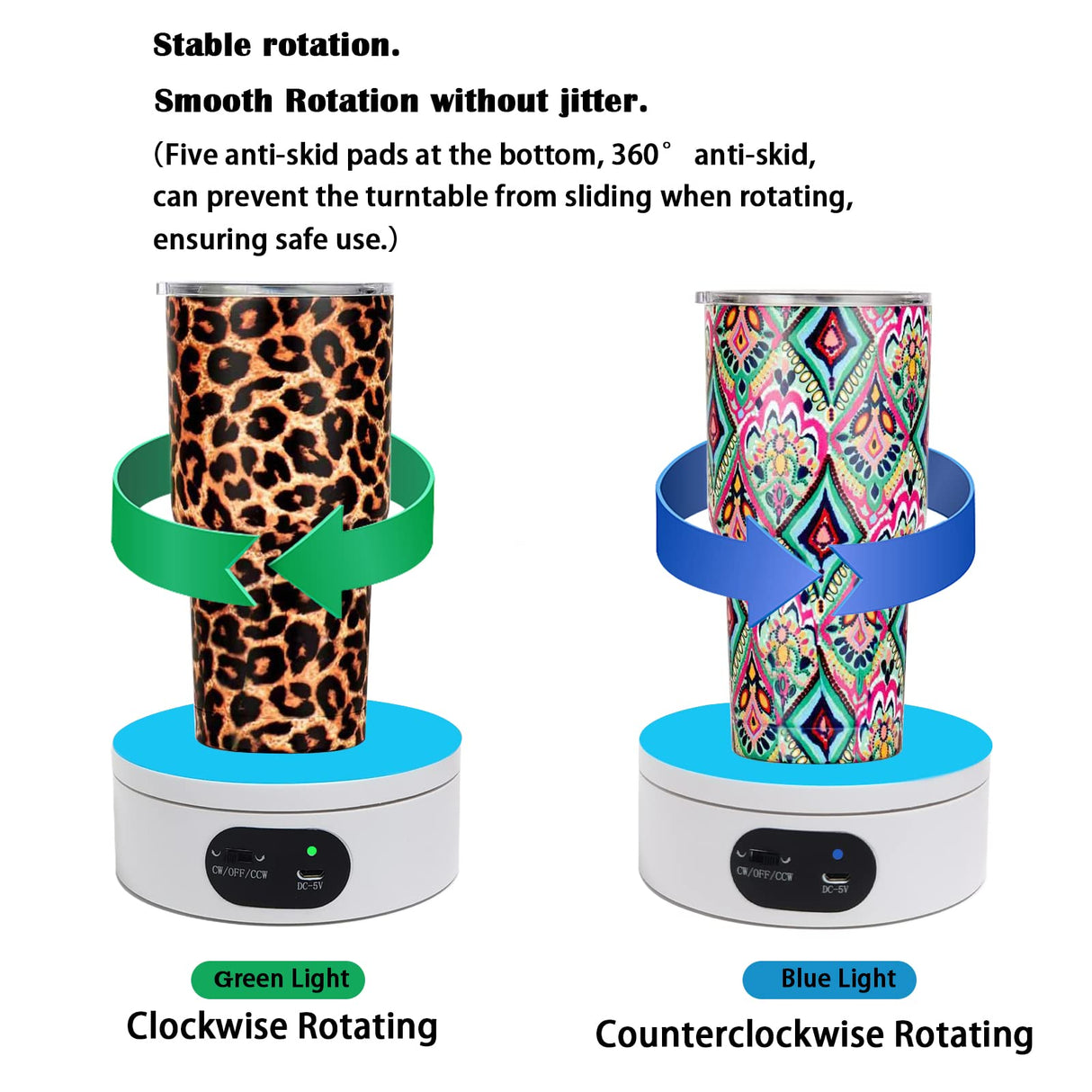 YVV Turner Cup Rotating Display Stand for Epoxy Glitter Tumbler, 360 Degree Automatic Mute Rotating Turntable for Photography Products and Shows. Bling Bling Tumbler Making Supplies Spinner White USB YVV