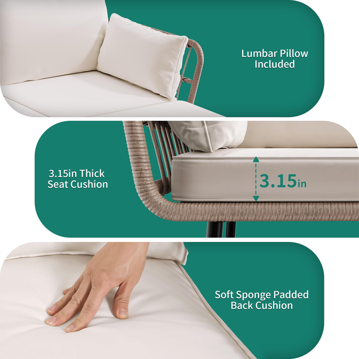 YITAHOME 3 Piece Patio Furniture Set Wicker Patio Sectional with Removable Cushions and Coffee Table All-Weather L-Shaped Sectional Conversation Sofa Set Outdoor Furniture Set for Backyard Porch YITAHOME