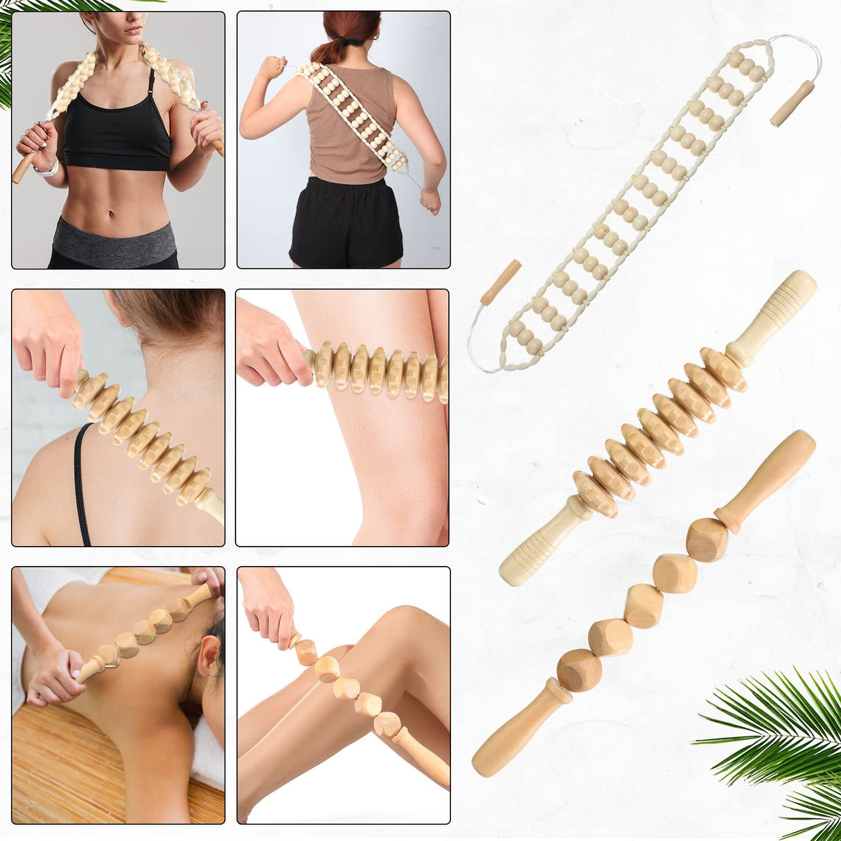 Chumia 10 Pieces Wood Massage Tools Wooden Maderoterapia Kit Therapy Tools Massage Roller Lymphatic Drainage Health Care for Neck Leg Back Arm Body Muscle Pain Relief Chumia