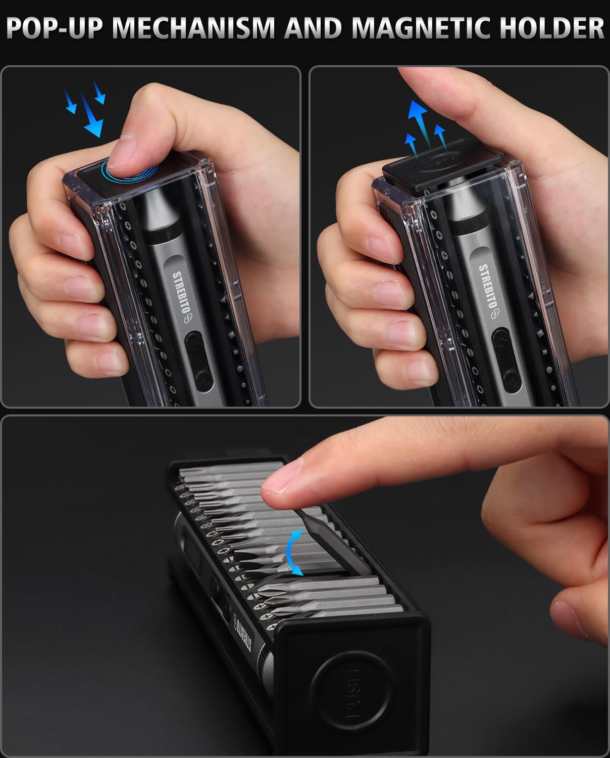 STREBITO 3.7V Mini Electric Screwdriver, 42-in-1 Precision Electric Screwdriver Kit, 36 S2 Magnetic Bits, Mini Power Screwdriver with Display, Electric Screwdriver Cordless for Electronic Laptop Phone STREBITO