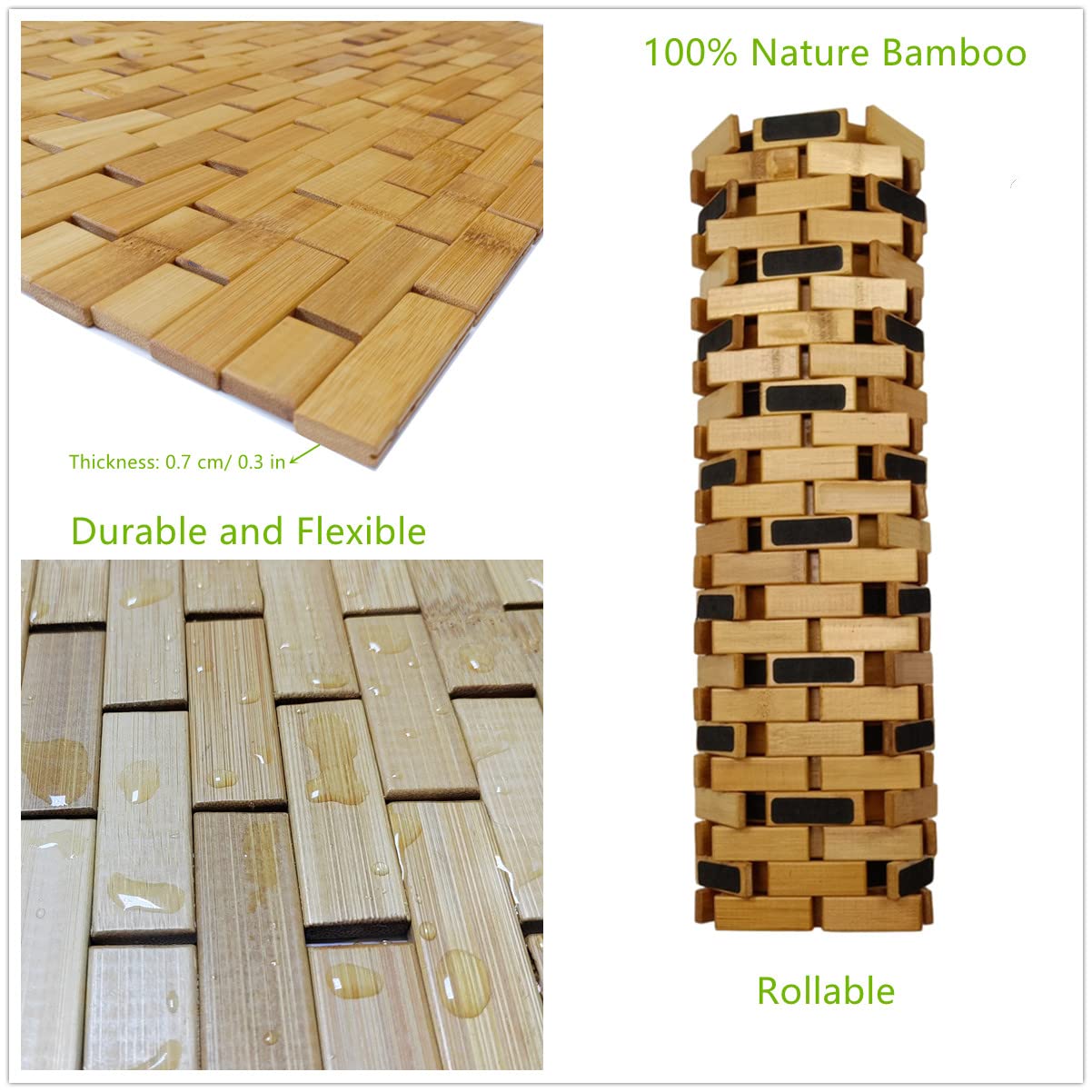 HJJKKH Bath Mat Rayon Derived from Bamboo 15.7X 23.6 inches, Non Slip and Foldable Floor Shower Bath Mat for Bathroom, Bathtub, Shower, Sauna, Hot Tub HJJKKH